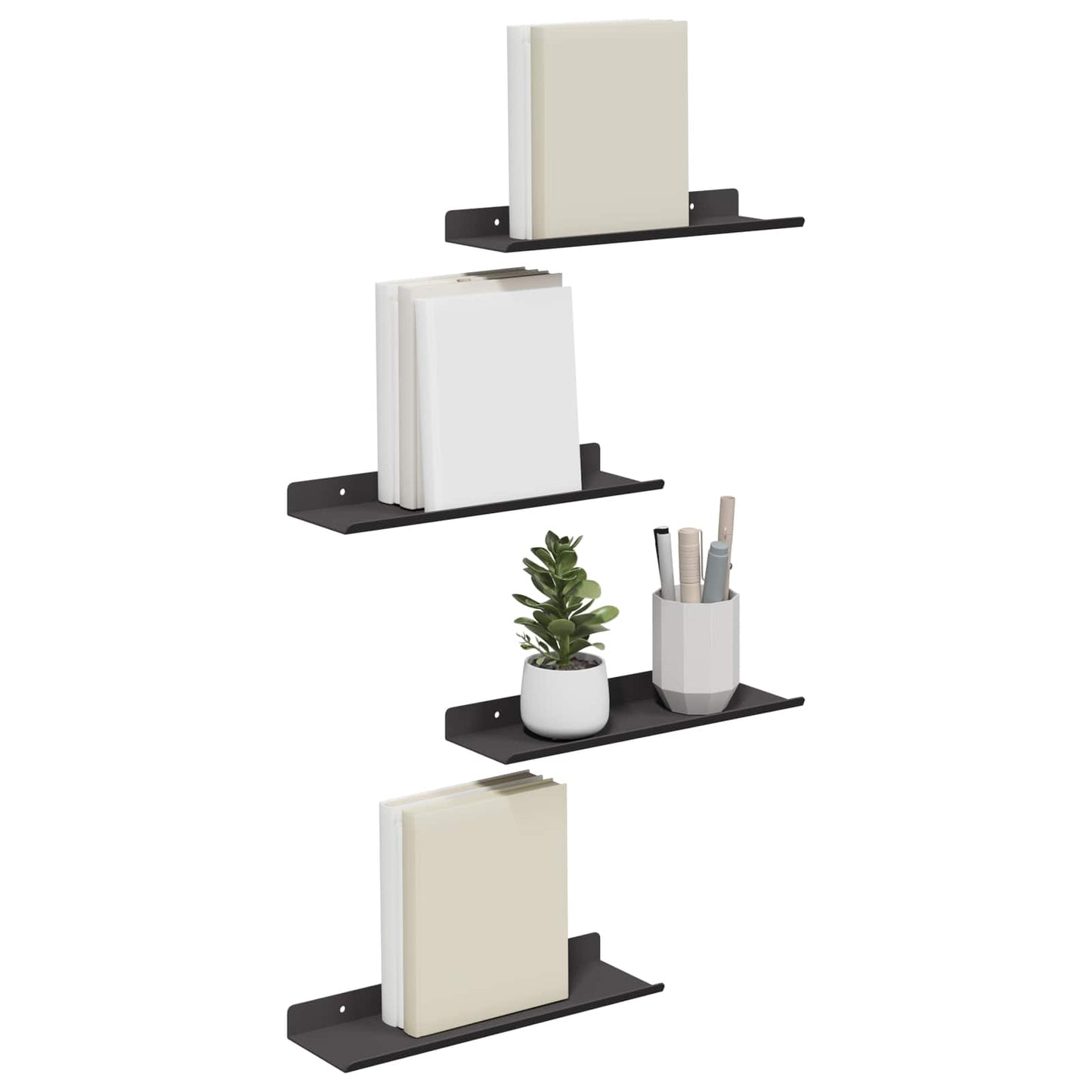 Mensola sospesa 4 pcs Nero 30 x 9 x 2,5 cm Acciaio