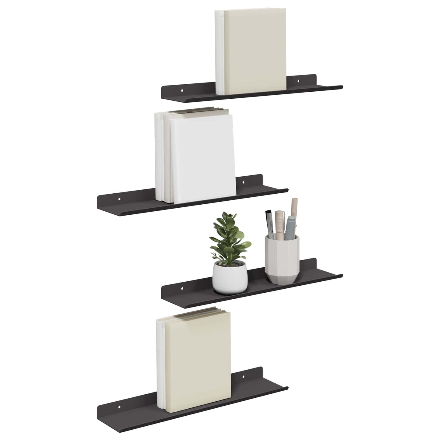 Mensola sospesa 4 pcs Nero 40 x 9 x 2,5 cm Acciaio