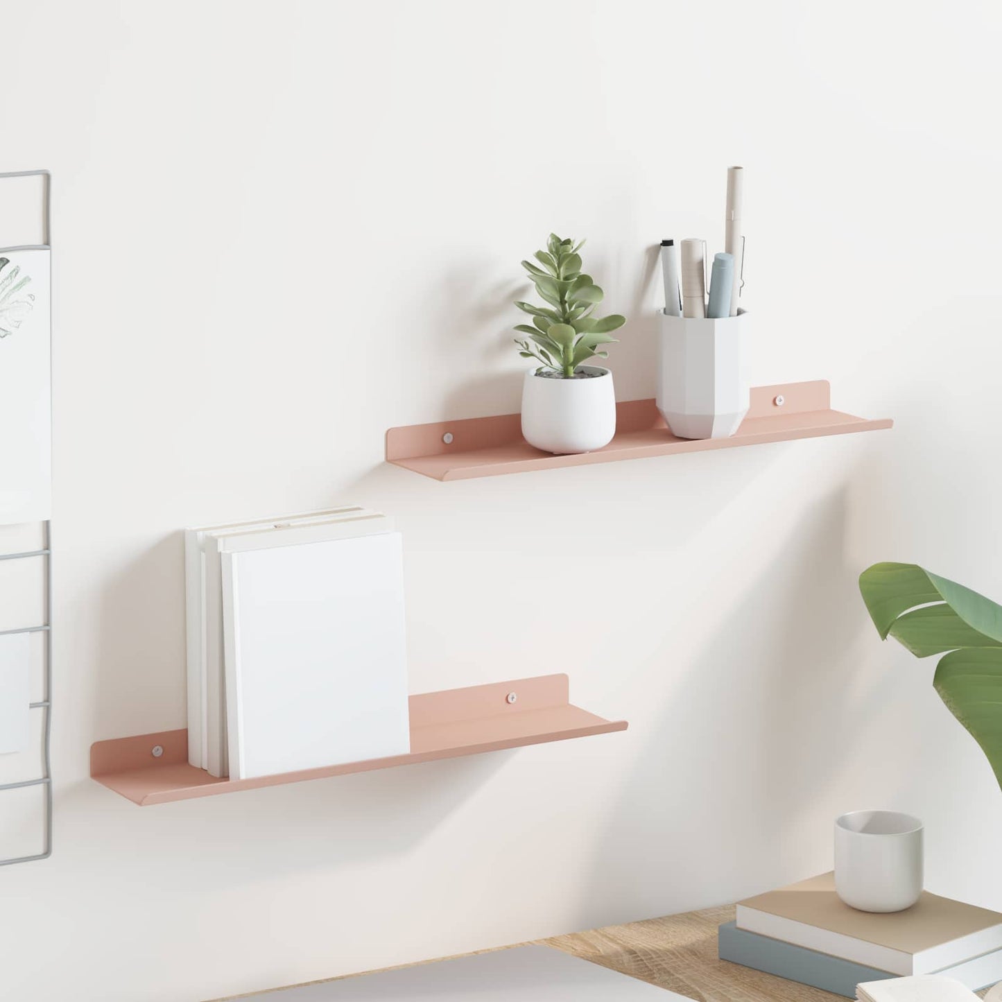 Mensola sospesa 2 pcs Rosa 40 x 9 x 2,5 cm Acciaio