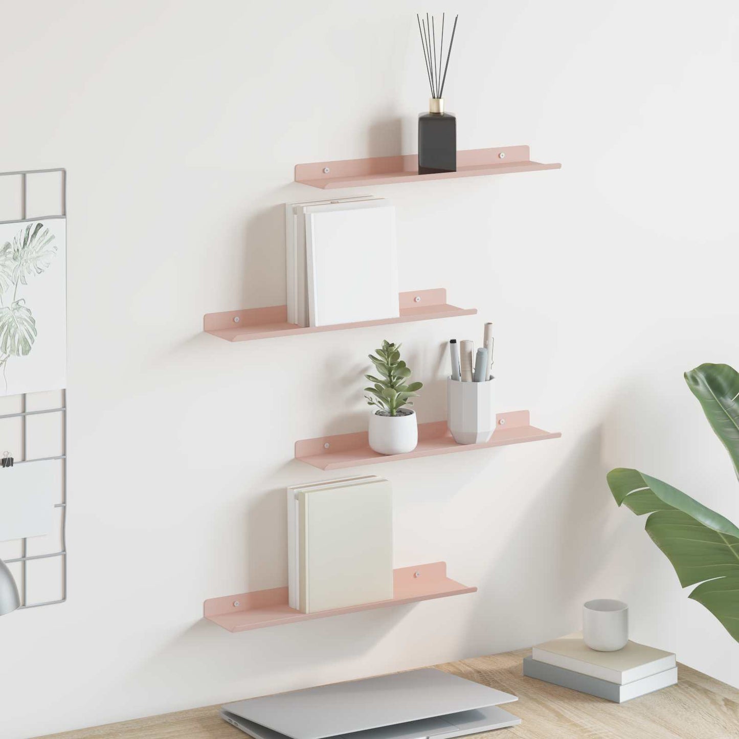 Mensola sospesa 4 pcs Rosa 40 x 9 x 2,5 cm Acciaio