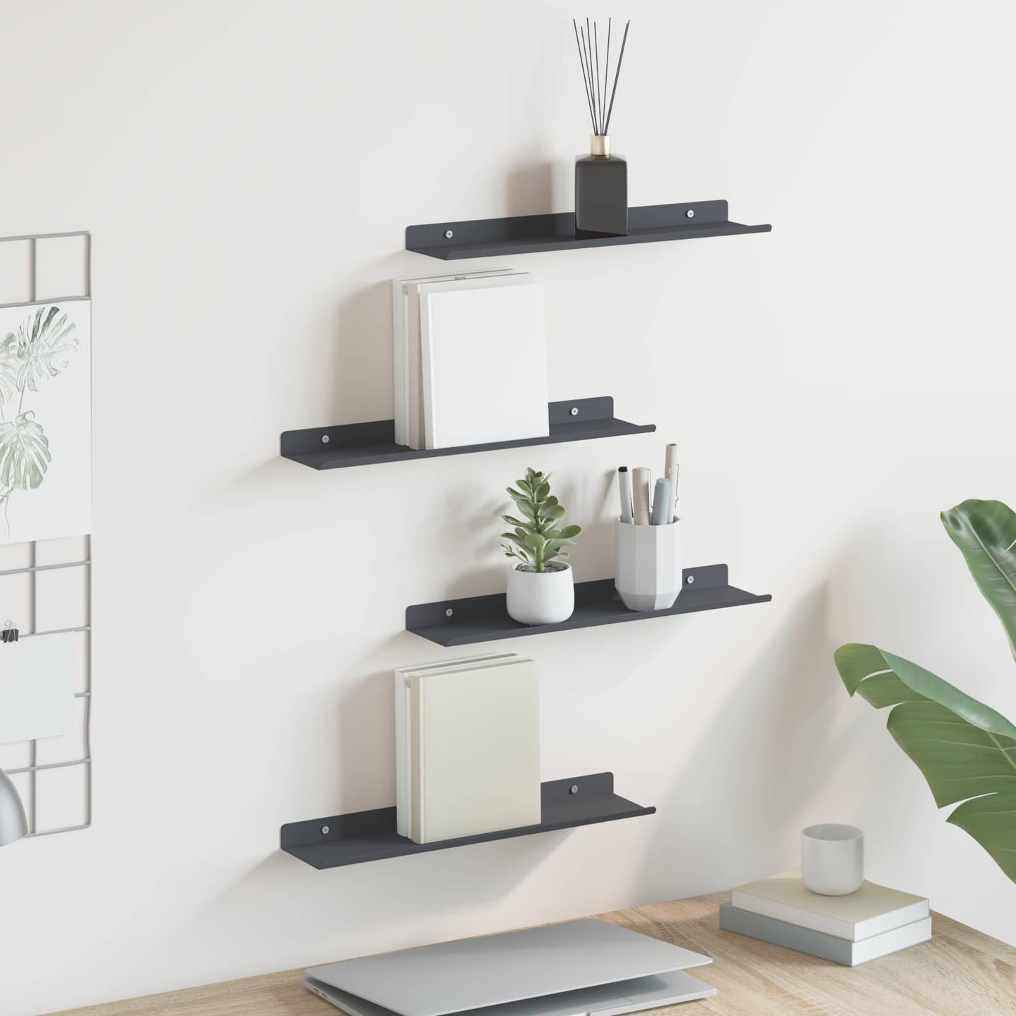 Mensola sospesa 4 pcs Antracite 40 x 9 x 2,5 cm Acciaio