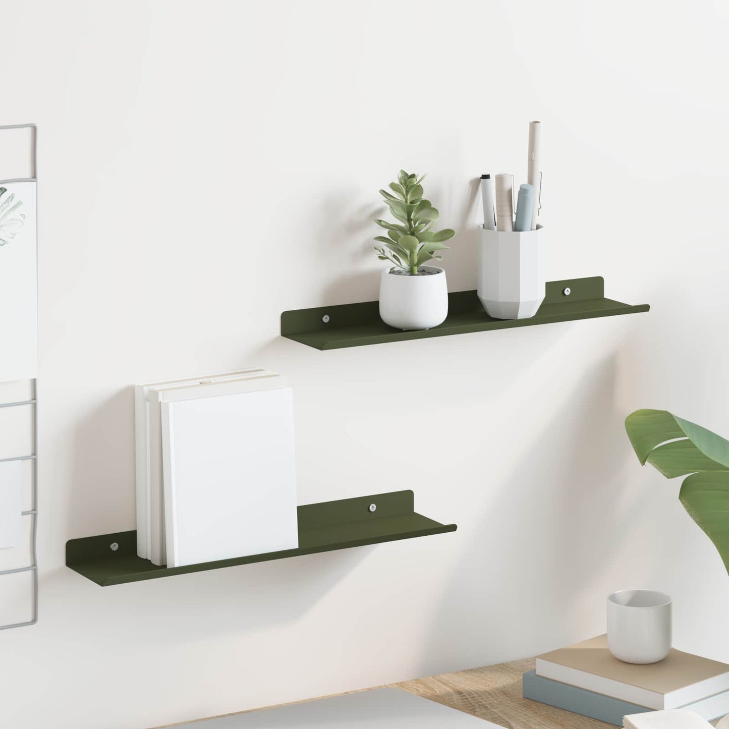 Mensola sospesa 2 pcs Verde oliva 40 x 9 x 2,5 cm Acciaio