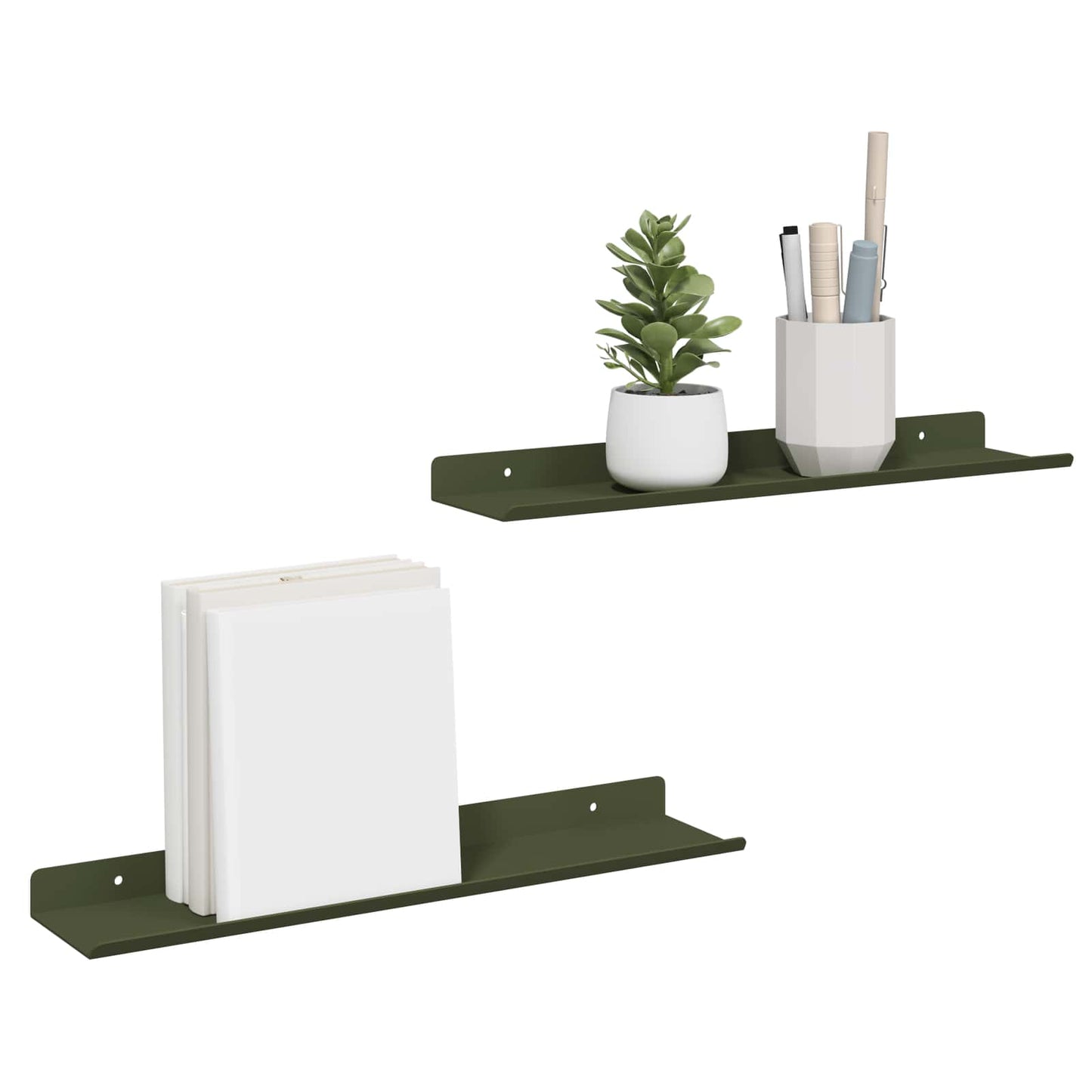 Mensola sospesa 2 pcs Verde oliva 40 x 9 x 2,5 cm Acciaio