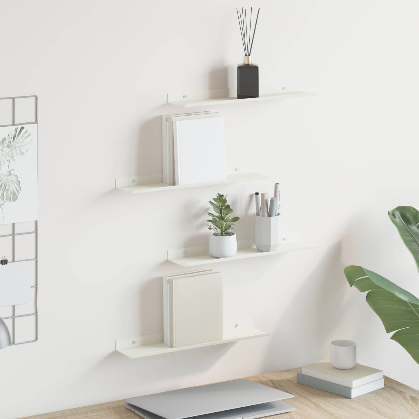 Mensola sospesa 4 pcs Bianco 40 x 9 x 2,5 cm Acciaio