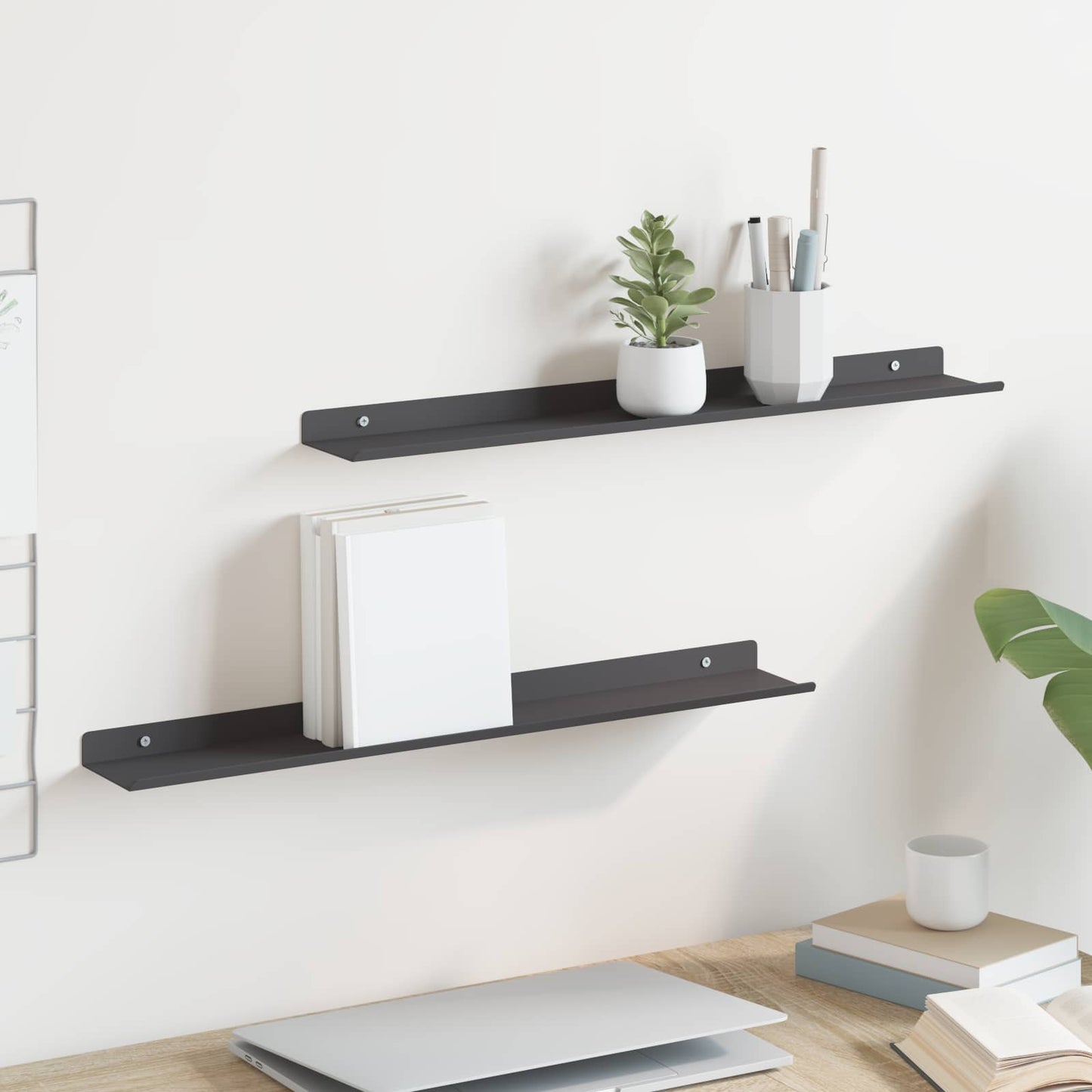 Mensola sospesa 2 pcs Nero 60 x 8,5 x 2,5 cm Acciaio