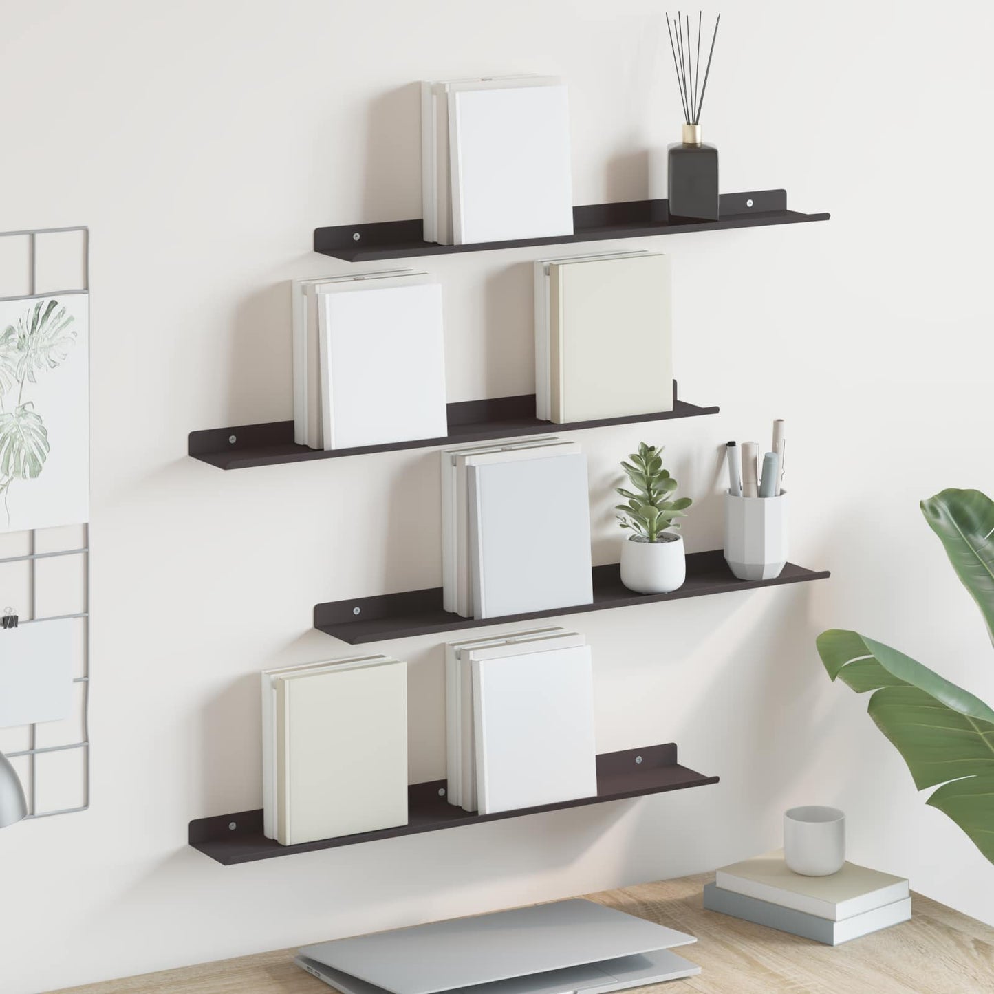 Mensola sospesa 4 pcs Nero 60 x 9 x 2,5 cm Acciaio