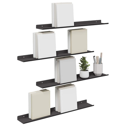 Mensola sospesa 4 pcs Nero 60 x 9 x 2,5 cm Acciaio