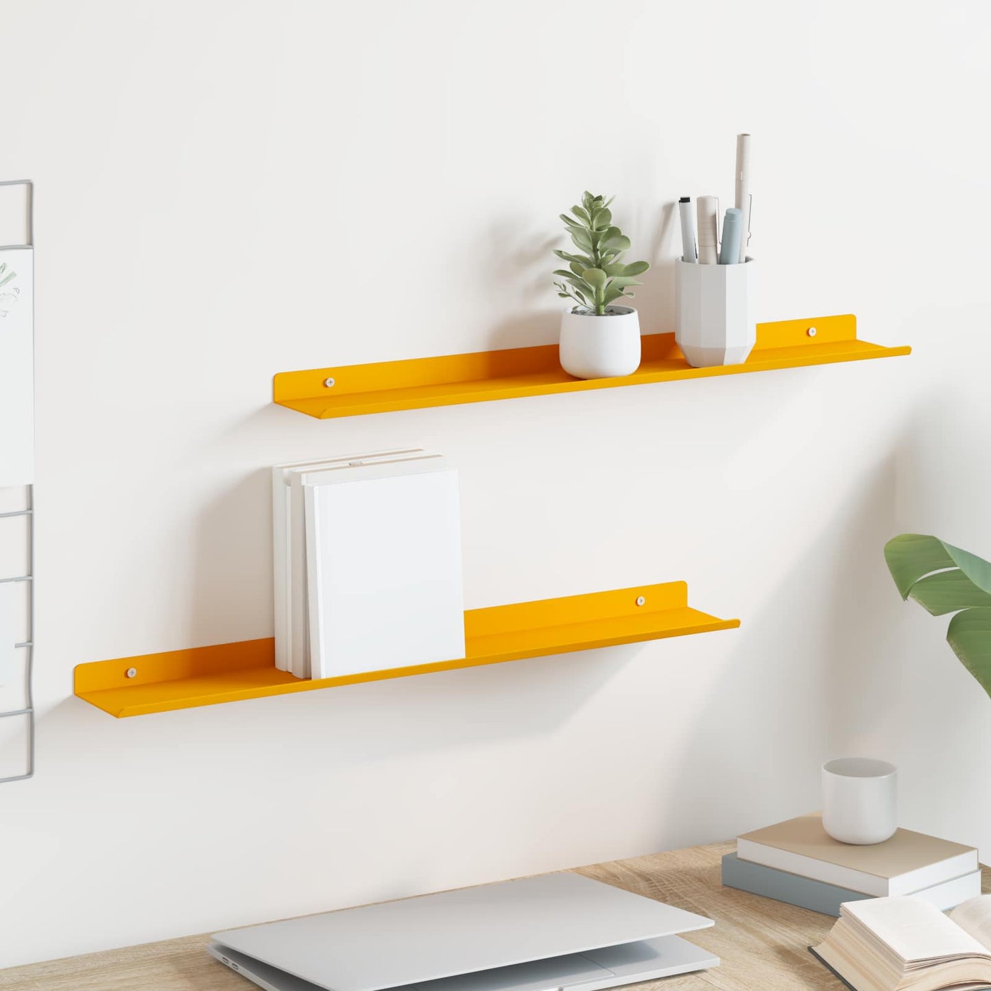 Mensola sospesa 2 pcs Giallo senape 60 x 9 x 2,5 cm Acciaio