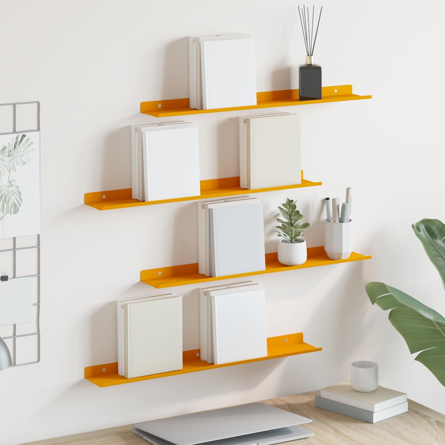 Mensola sospesa 4 pcs Giallo senape 60 x 9 x 2,5 cm Acciaio