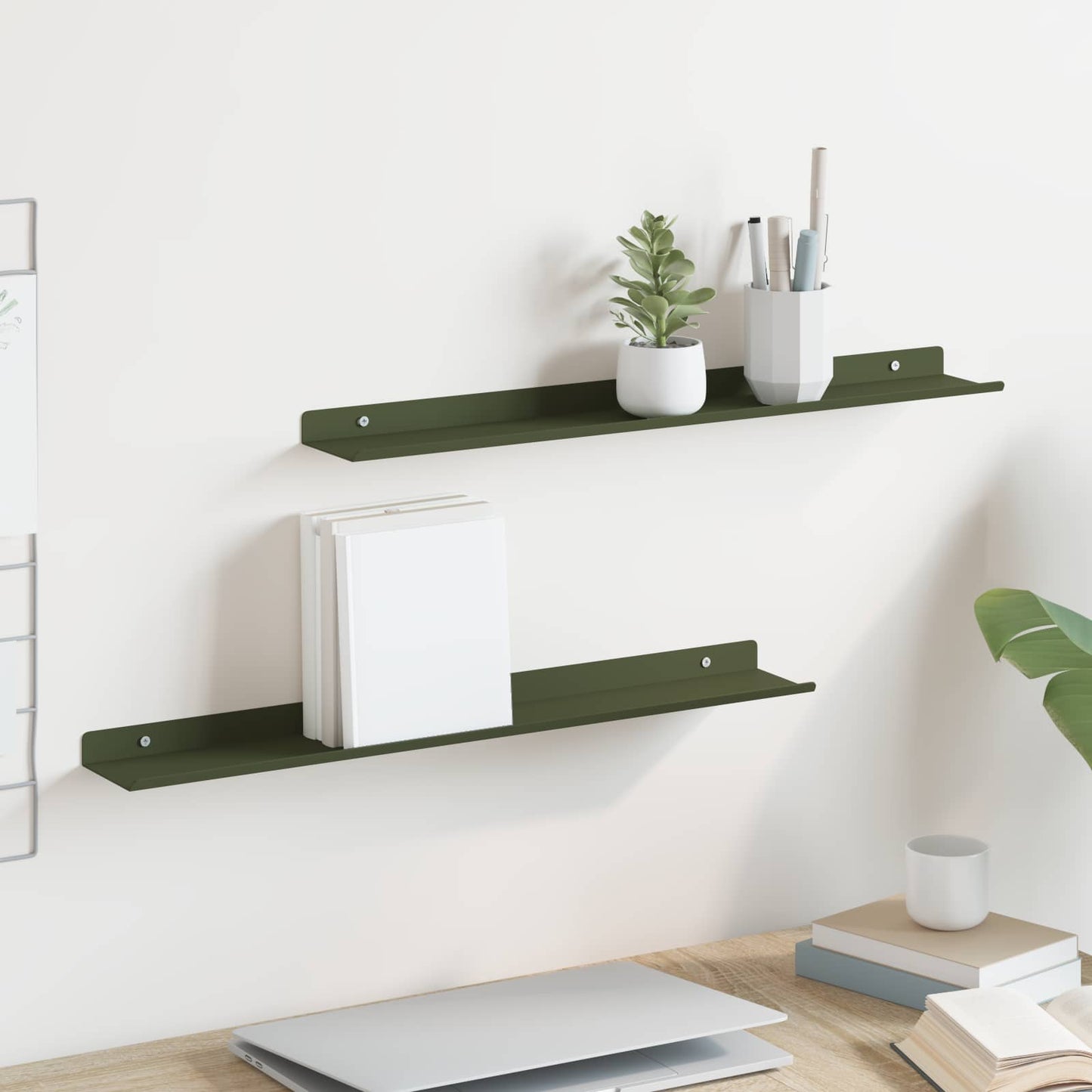 Mensola sospesa 2 pcs Verde oliva 60 x 9 x 2,5 cm Acciaio
