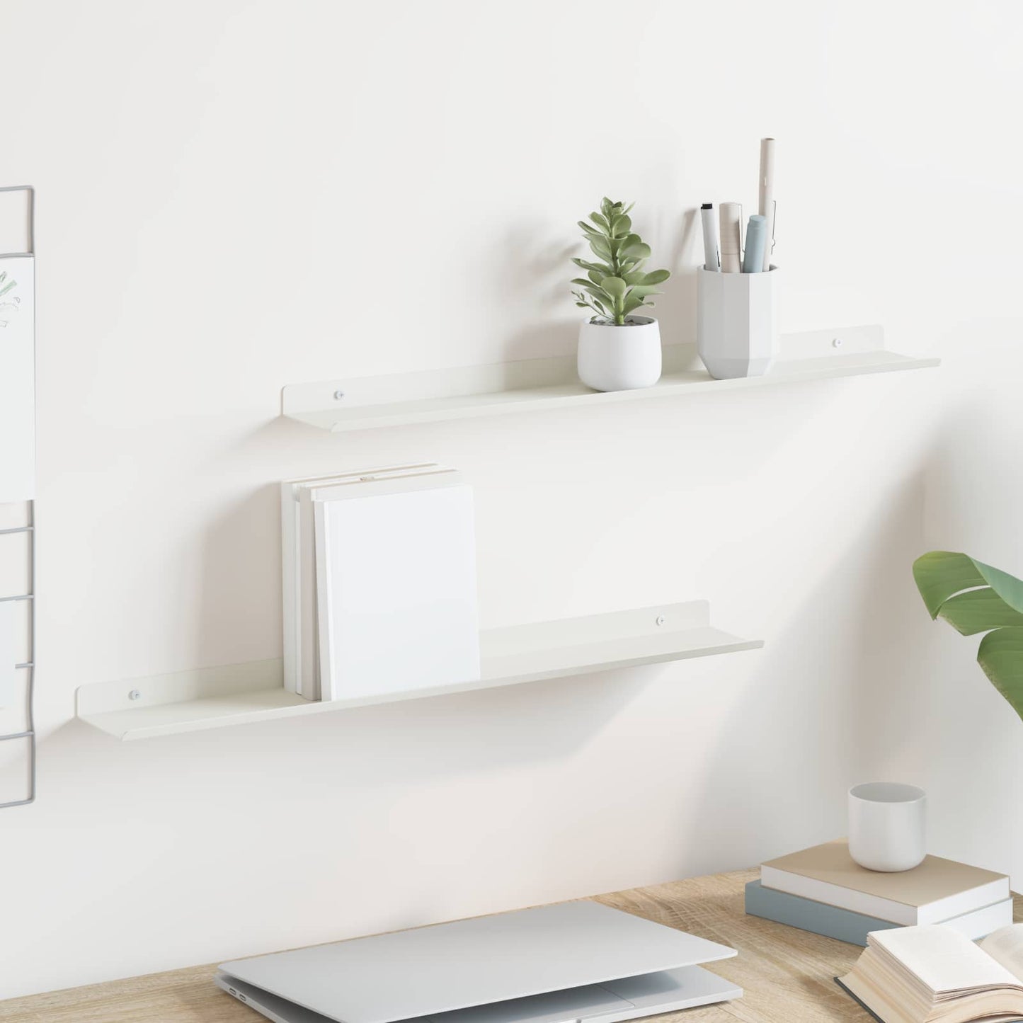 Mensola sospesa 2 pcs Bianco 60 x 9 x 2,5 cm Acciaio