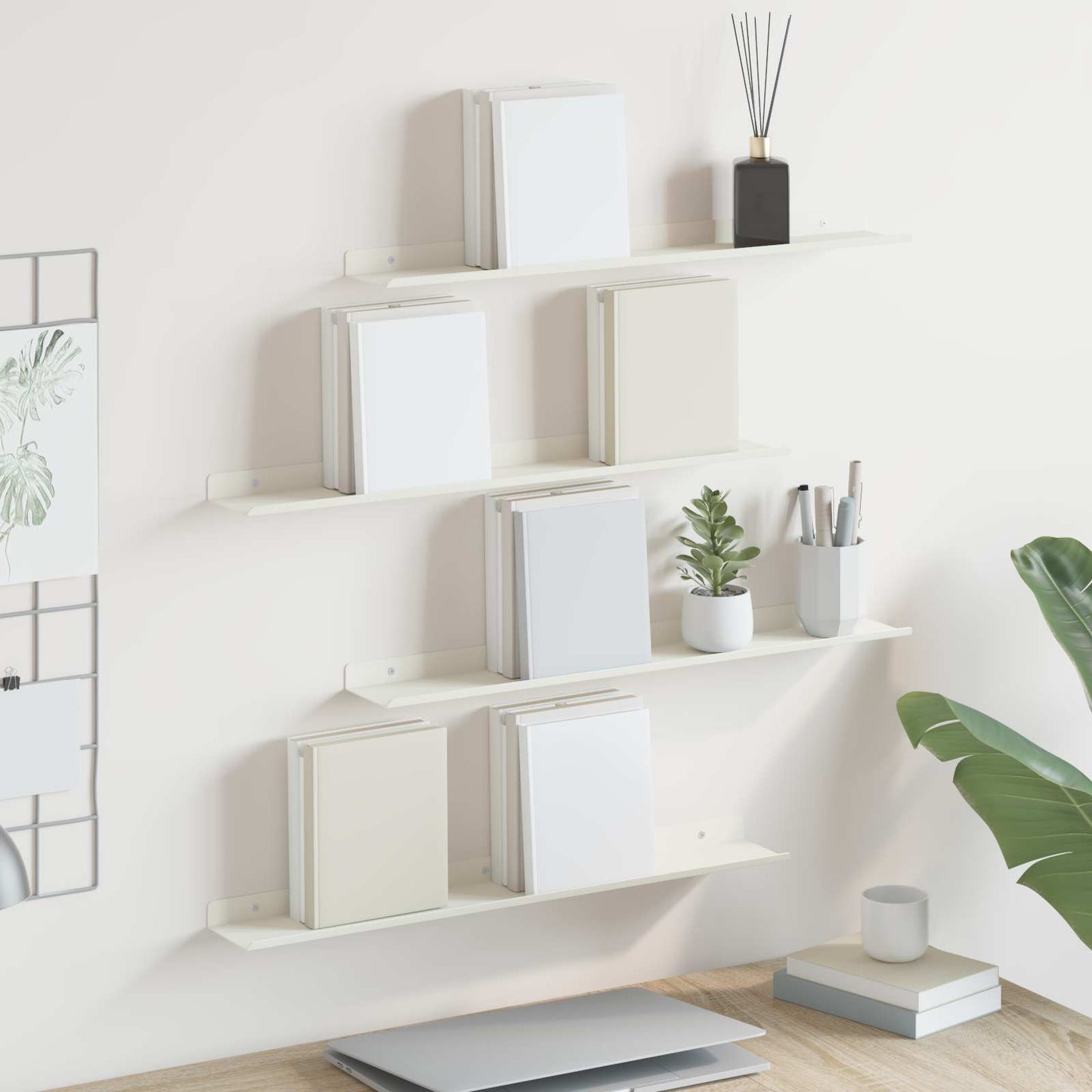 Mensola sospesa 4 pcs Bianco 60 x 9 x 2,5 cm Acciaio