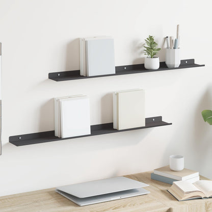Mensola sospesa 2 pcs Nero 80 x 9 x 2,5 cm Acciaio