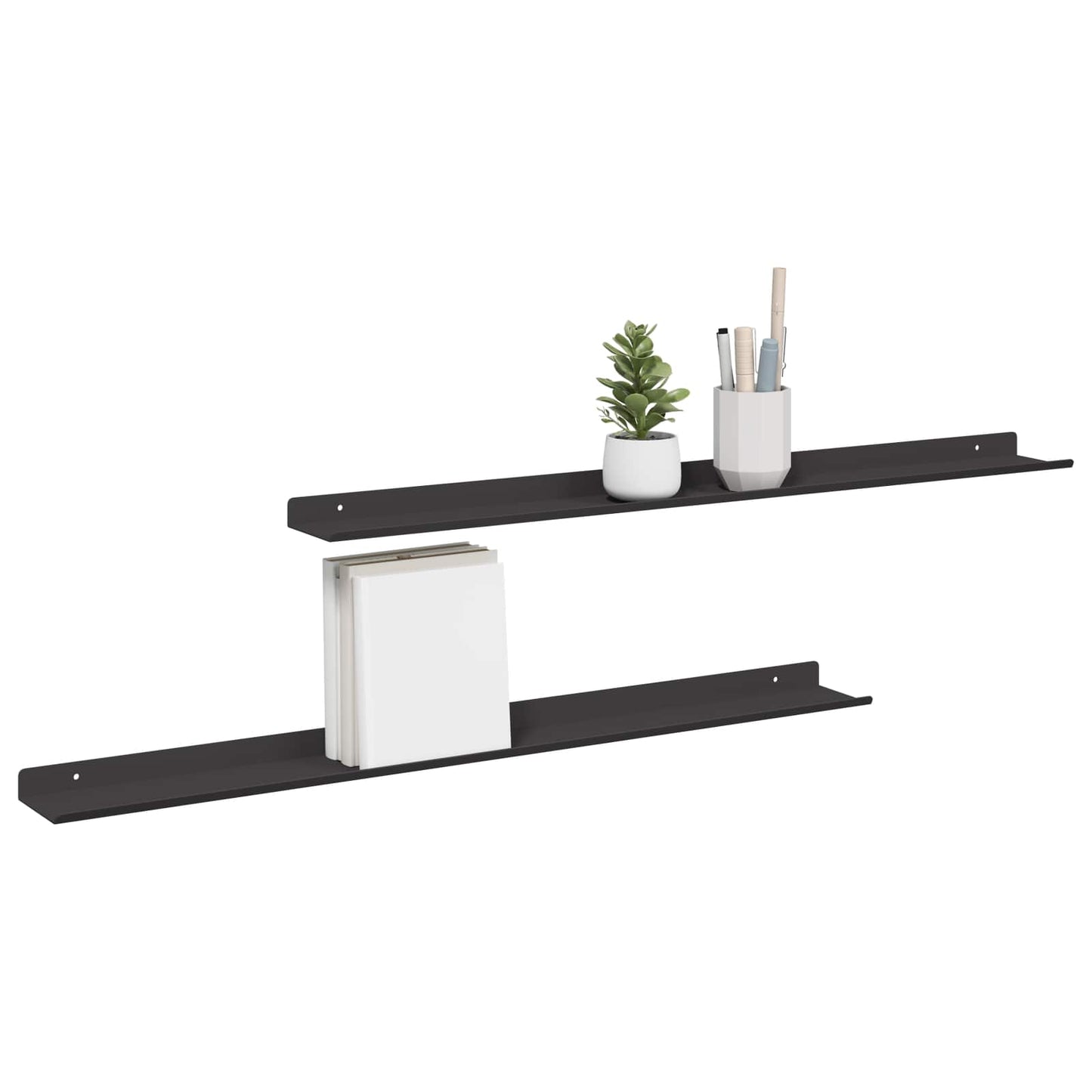 Mensola sospesa 2 pcs Nero 80 x 9 x 2,5 cm Acciaio