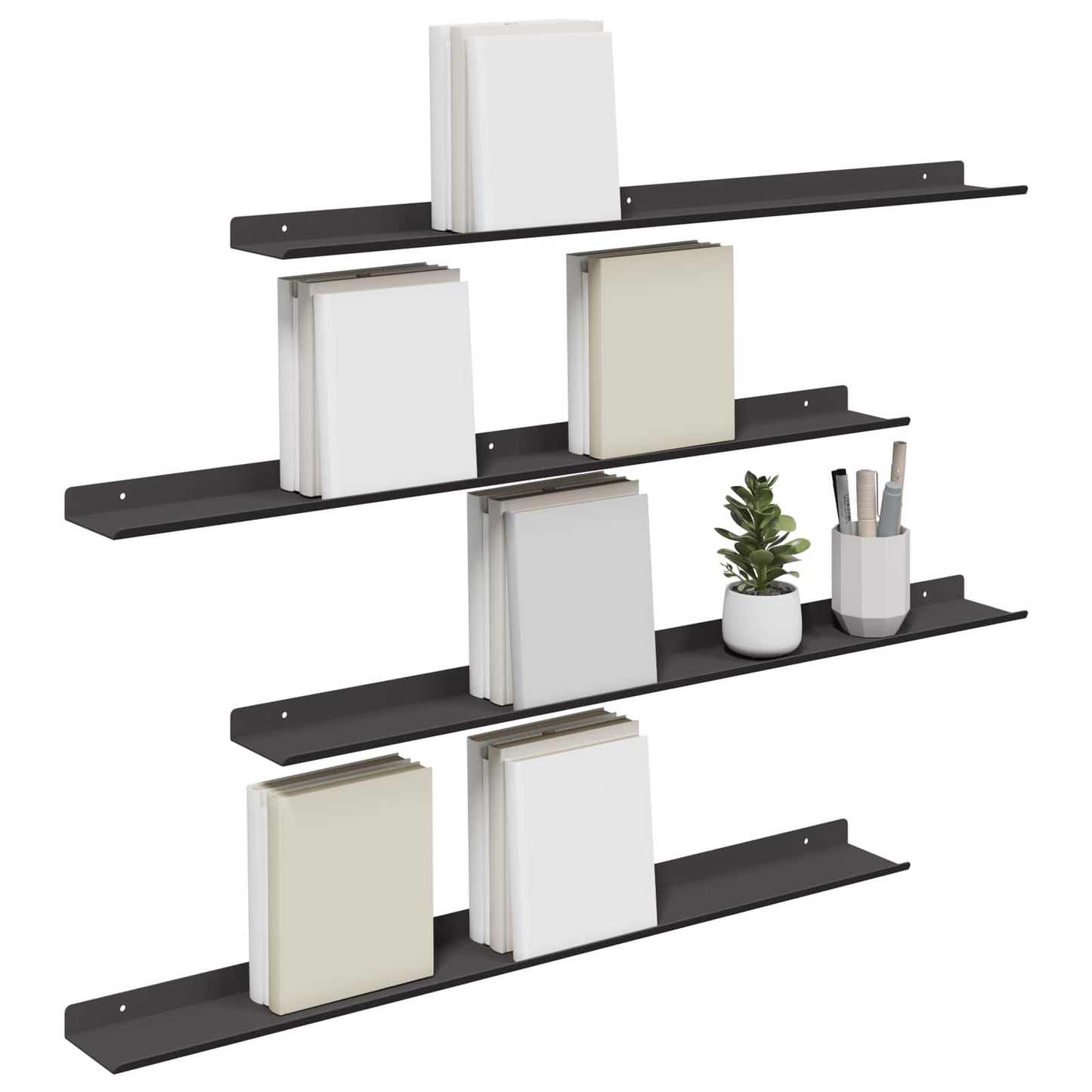 Mensola sospesa 4 pcs Nero 80 x 9 x 2,5 cm Acciaio