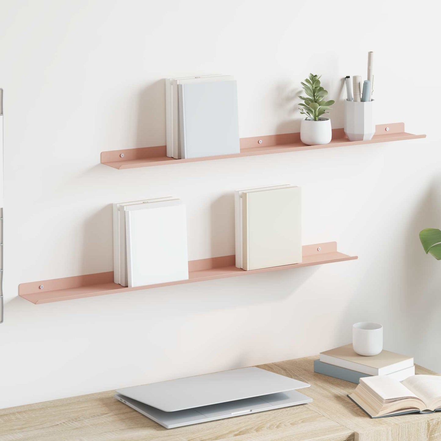 Mensola sospesa 2 pcs Rosa 80 x 9 x 2,5 cm Acciaio