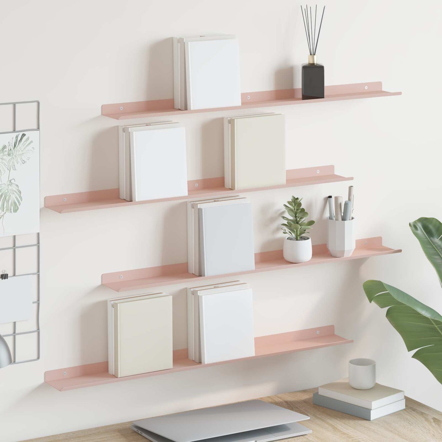 Mensola sospesa 4 pcs Rosa 80 x 9 x 2,5 cm Acciaio