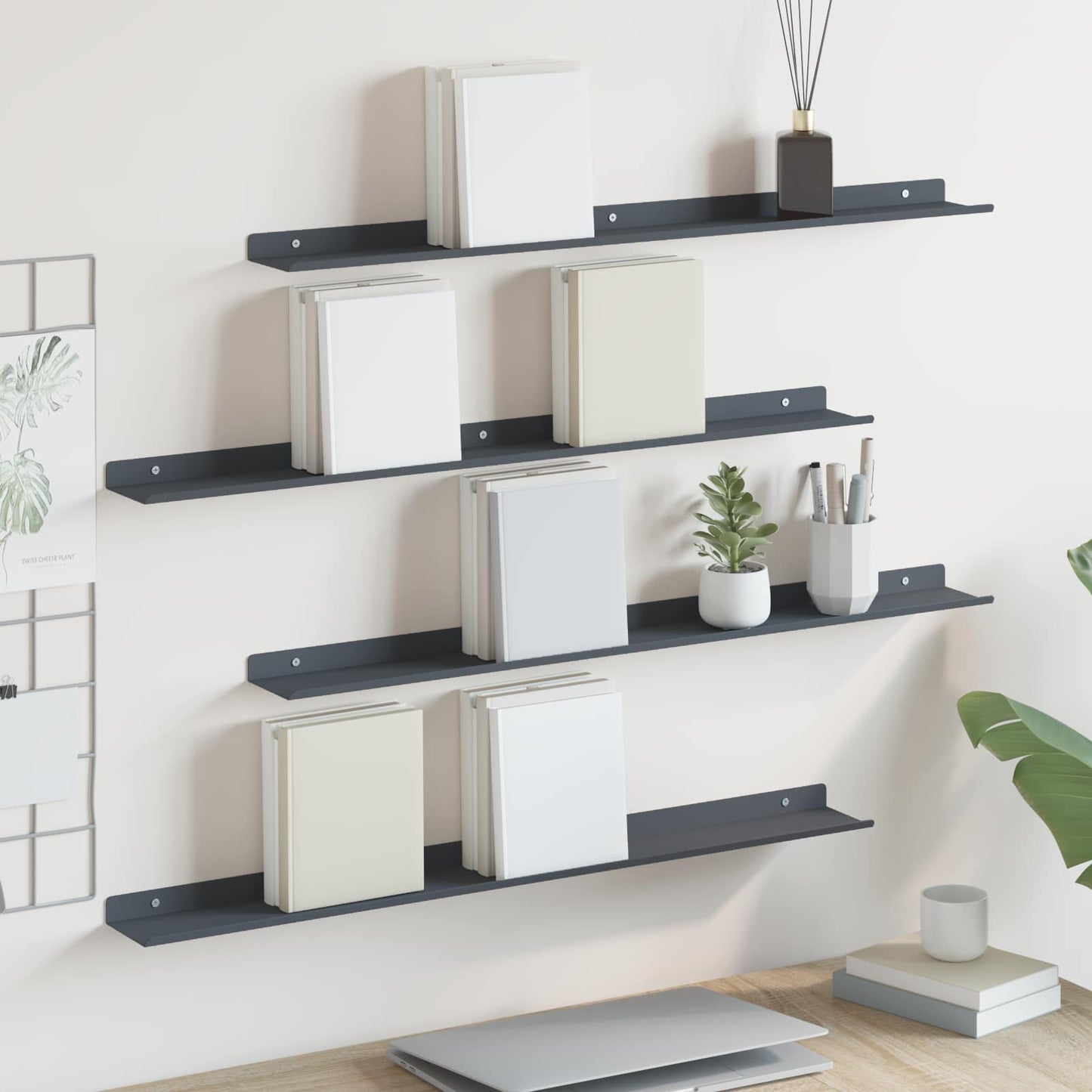 Mensola sospesa 4 pcs Antracite 80 x 9 x 2,5 cm Acciaio