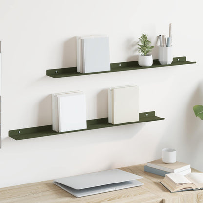 Mensola sospesa 2 pcs Verde oliva 80 x 9 x 2,5 cm Acciaio