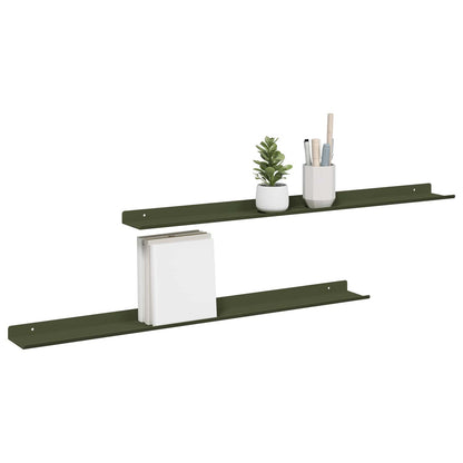 Mensola sospesa 2 pcs Verde oliva 80 x 9 x 2,5 cm Acciaio