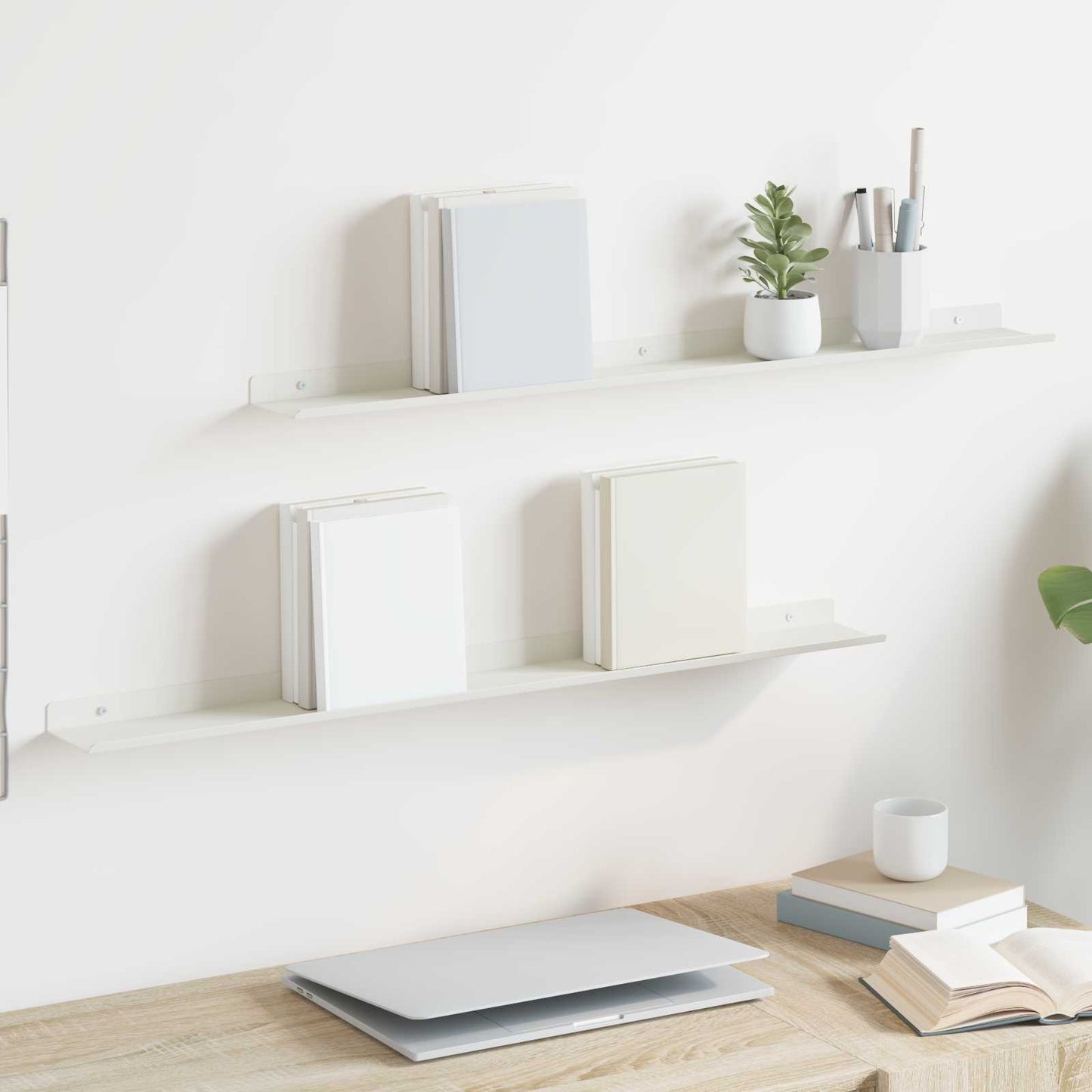 Mensola sospesa 2 pcs Bianco 80 x 9 x 2,5 cm Acciaio