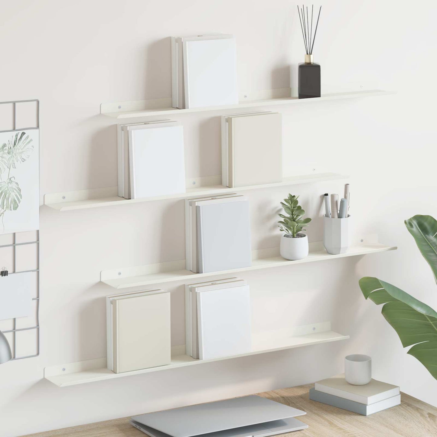 Mensola sospesa 4 pcs Bianco 80 x 9 x 2,5 cm Acciaio