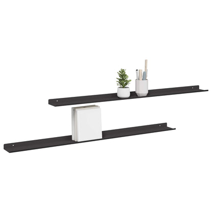 Mensola sospesa 2 pcs Nero 100 x 9 x 2,5 cm Acciaio