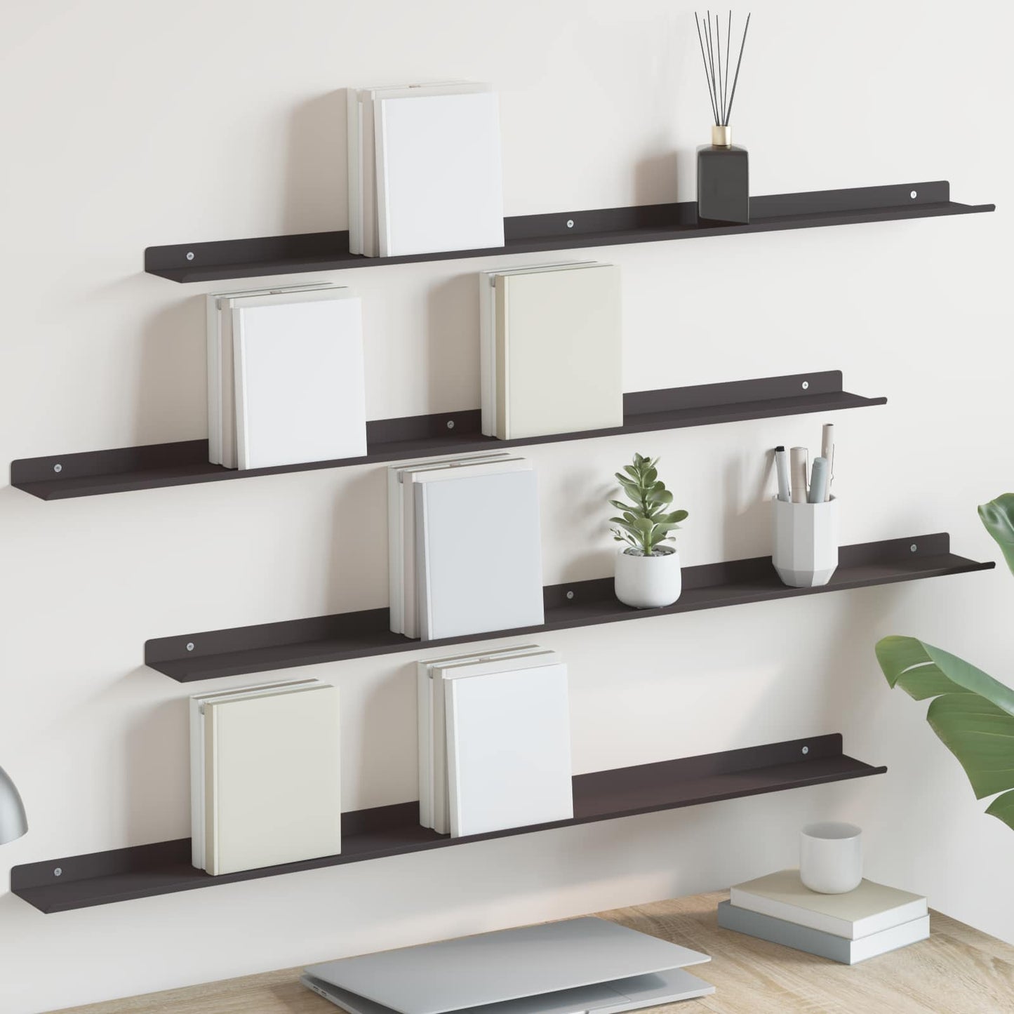 Mensola sospesa 4 pcs Nero 100 x 9 x 2,5 cm Acciaio