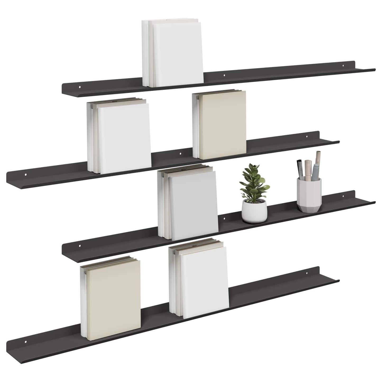 Mensola sospesa 4 pcs Nero 100 x 9 x 2,5 cm Acciaio