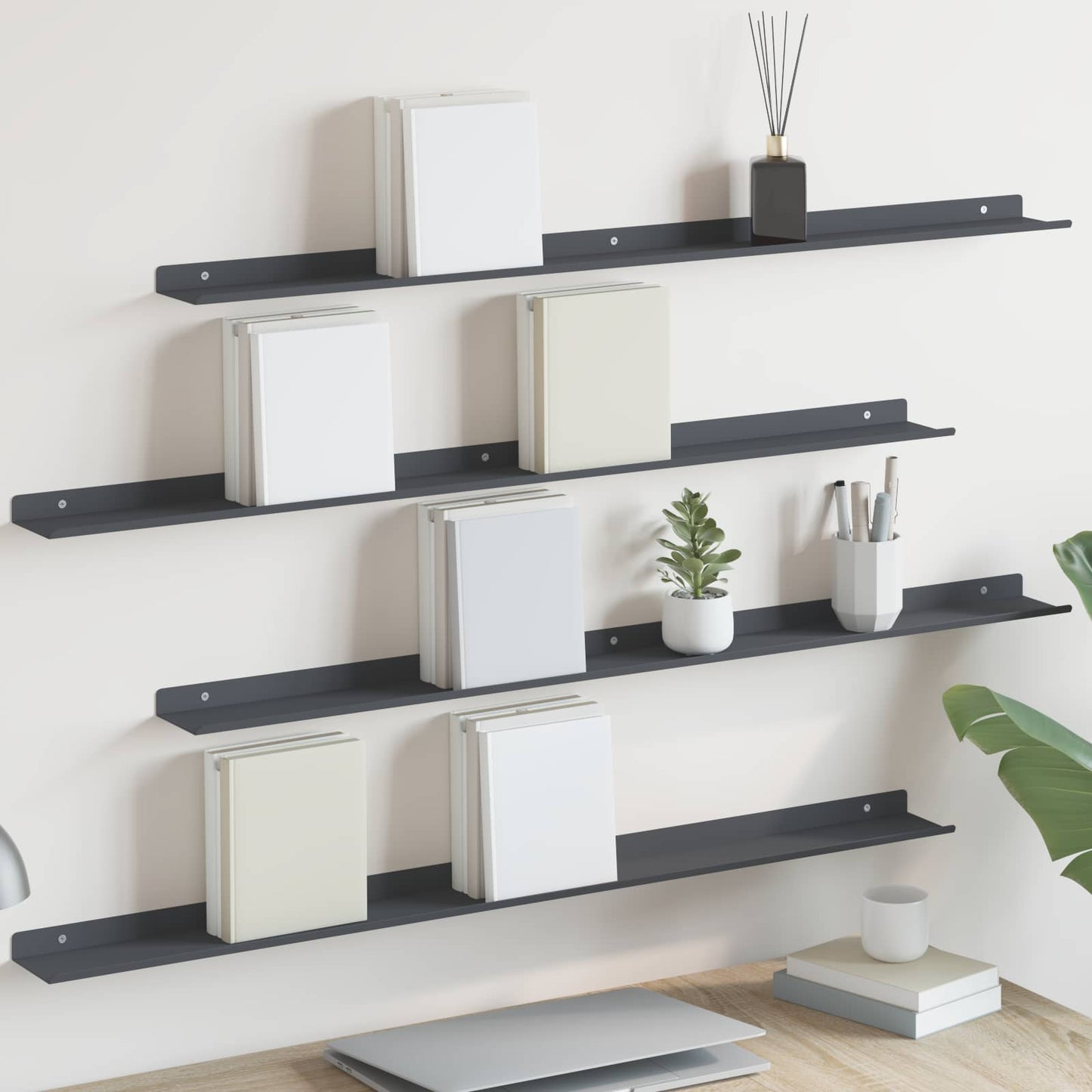 Mensola sospesa 4 pcs Antracite 100 x 9 x 2,5 cm Acciaio