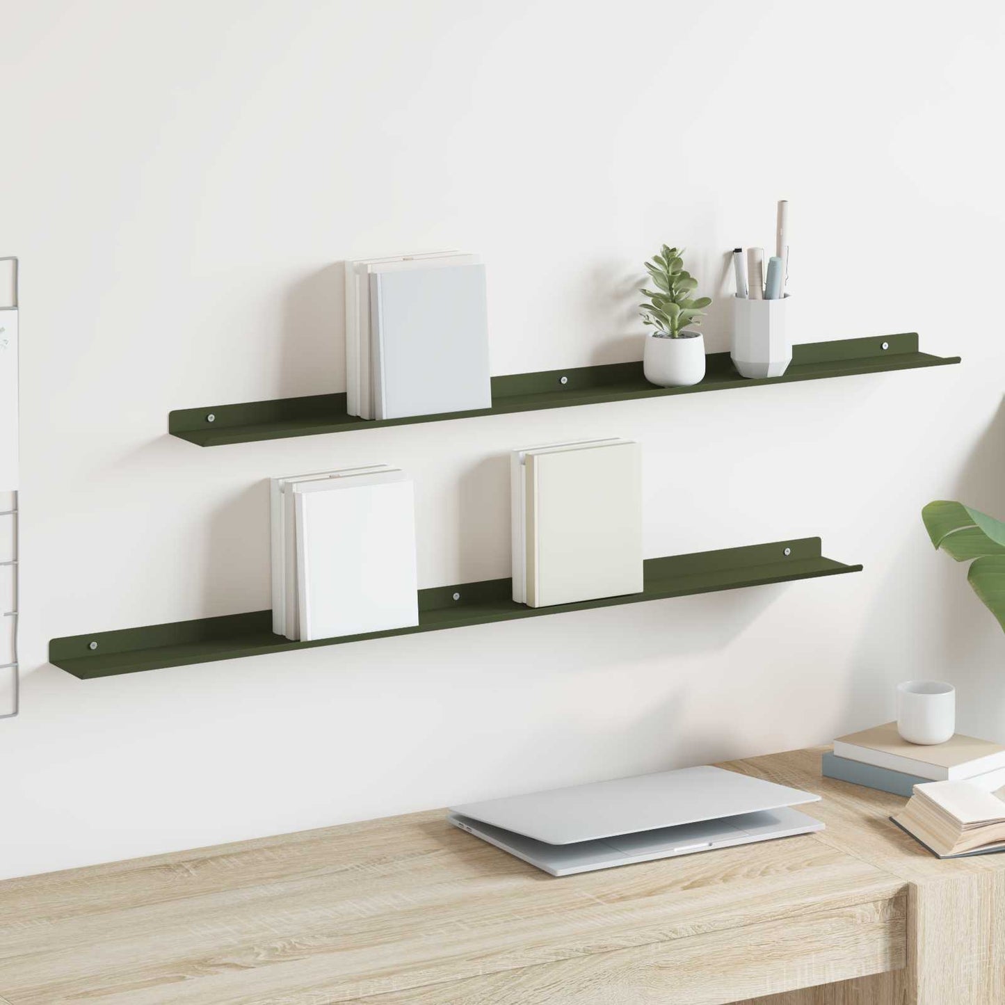 Mensola sospesa 2 pcs Verde oliva 100 x 9 x 2,5 cm Acciaio