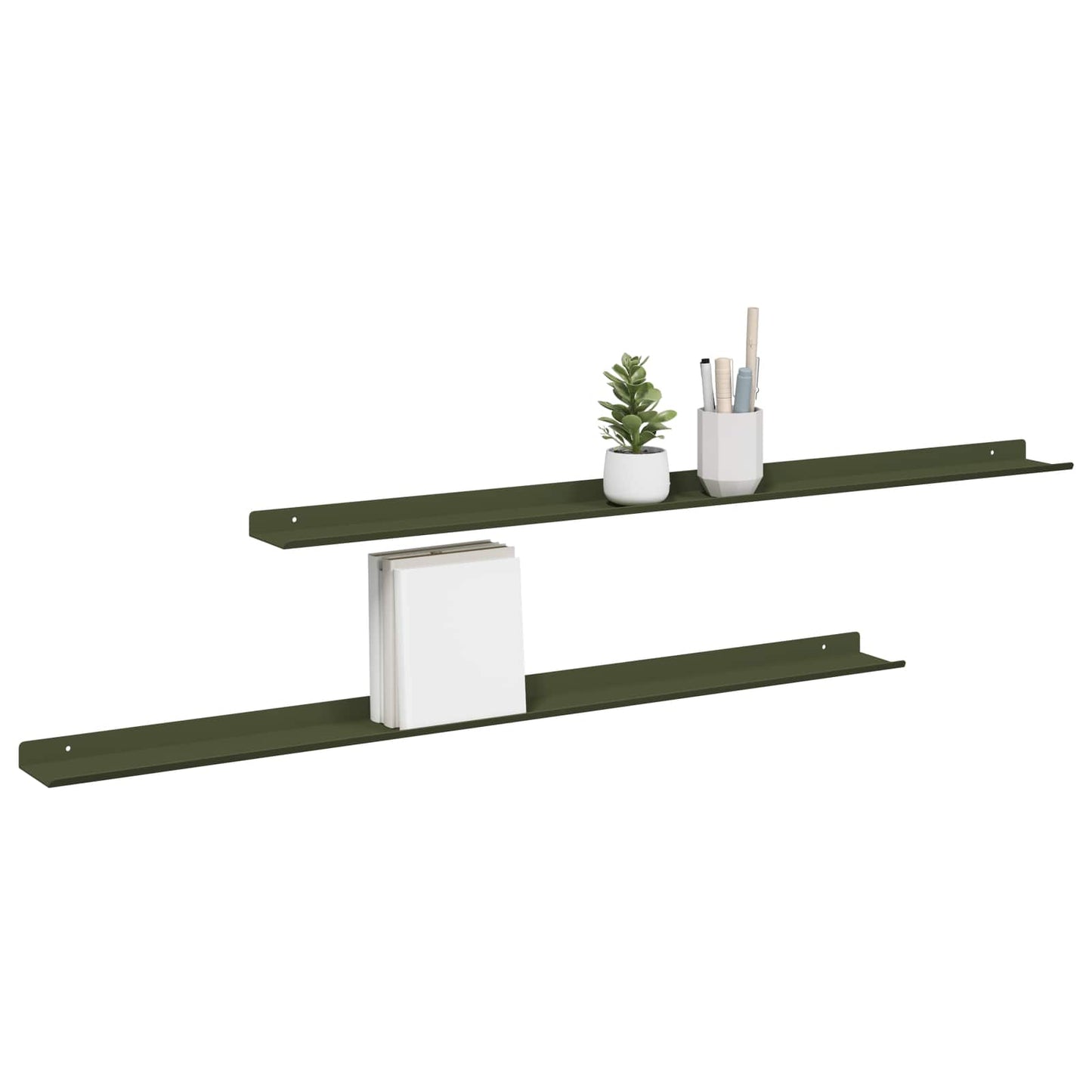 Mensola sospesa 2 pcs Verde oliva 100 x 9 x 2,5 cm Acciaio