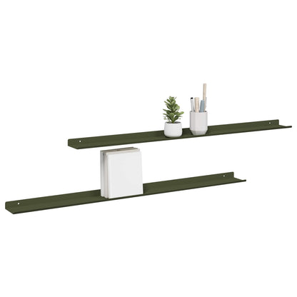 Mensola sospesa 2 pcs Verde oliva 100 x 9 x 2,5 cm Acciaio