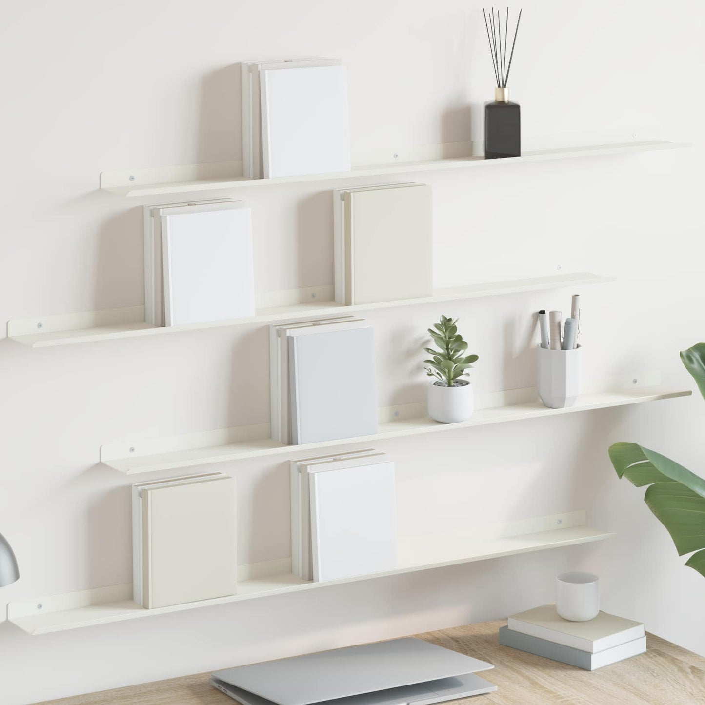 Mensola sospesa 4 pcs Bianco 100 x 9 x 2,5 cm Acciaio