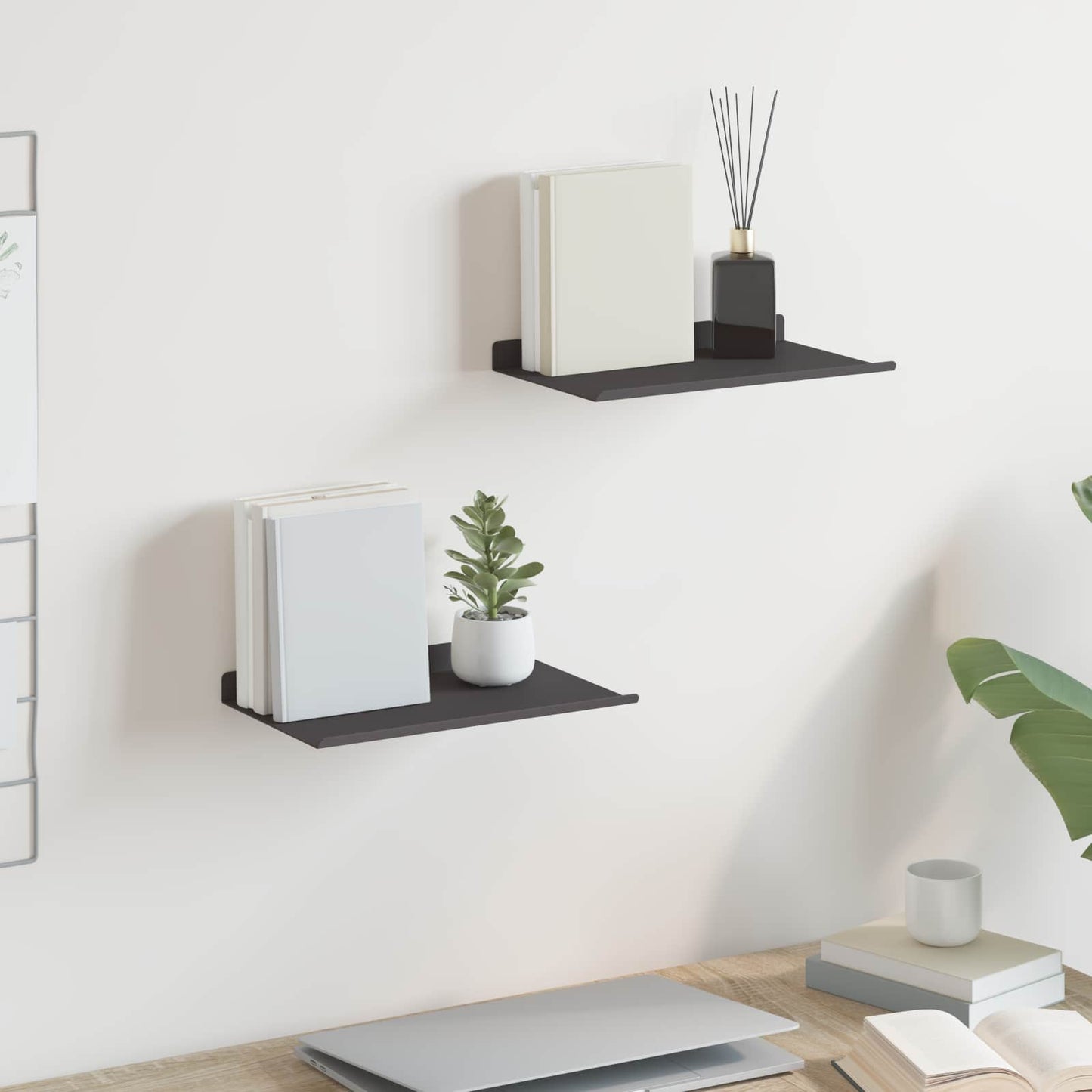 Mensola sospesa 2 pcs Nero 30 x 17,5 x 2,5 cm Acciaio