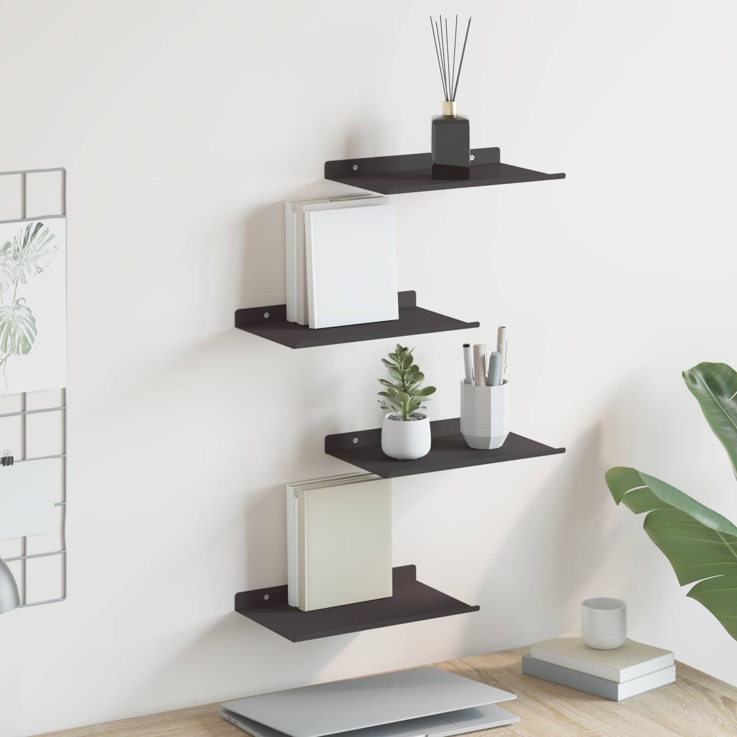 Mensola sospesa 4 pcs Nero 30 x 18 x 2,5 cm Acciaio