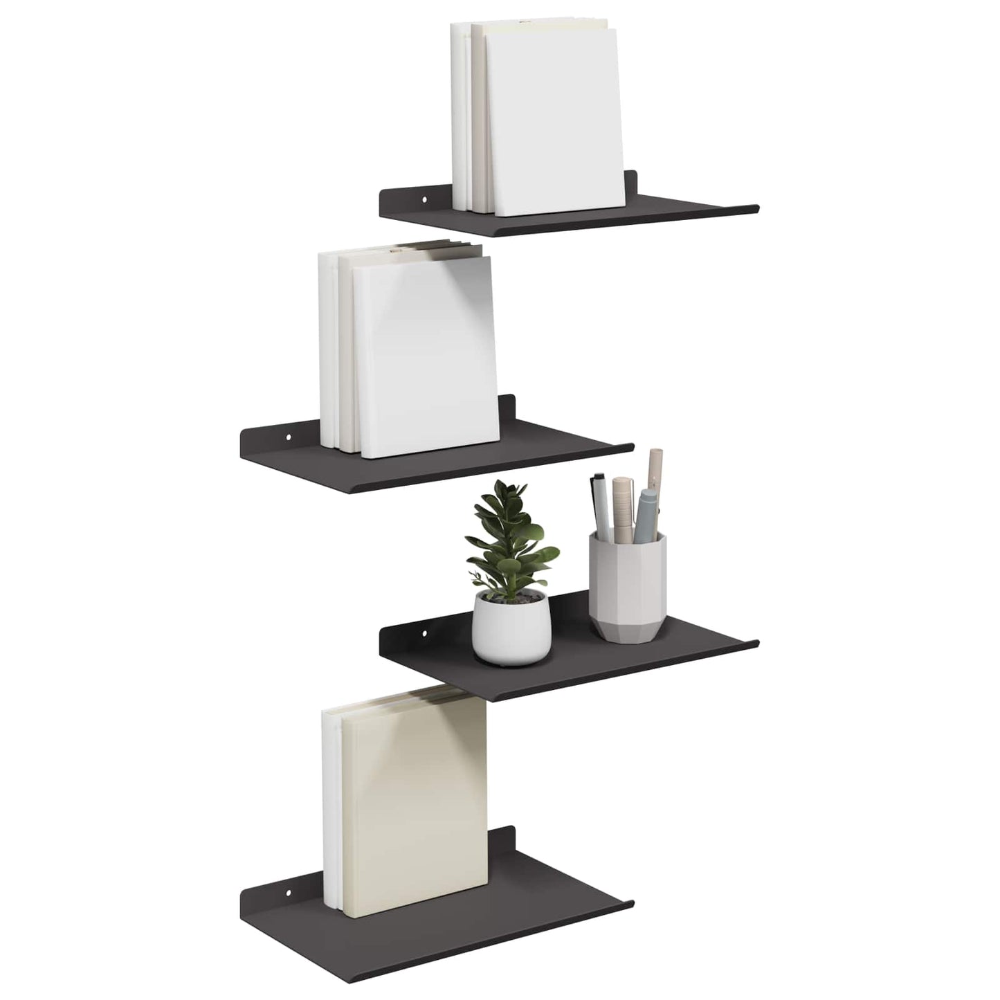 Mensola sospesa 4 pcs Nero 30 x 18 x 2,5 cm Acciaio