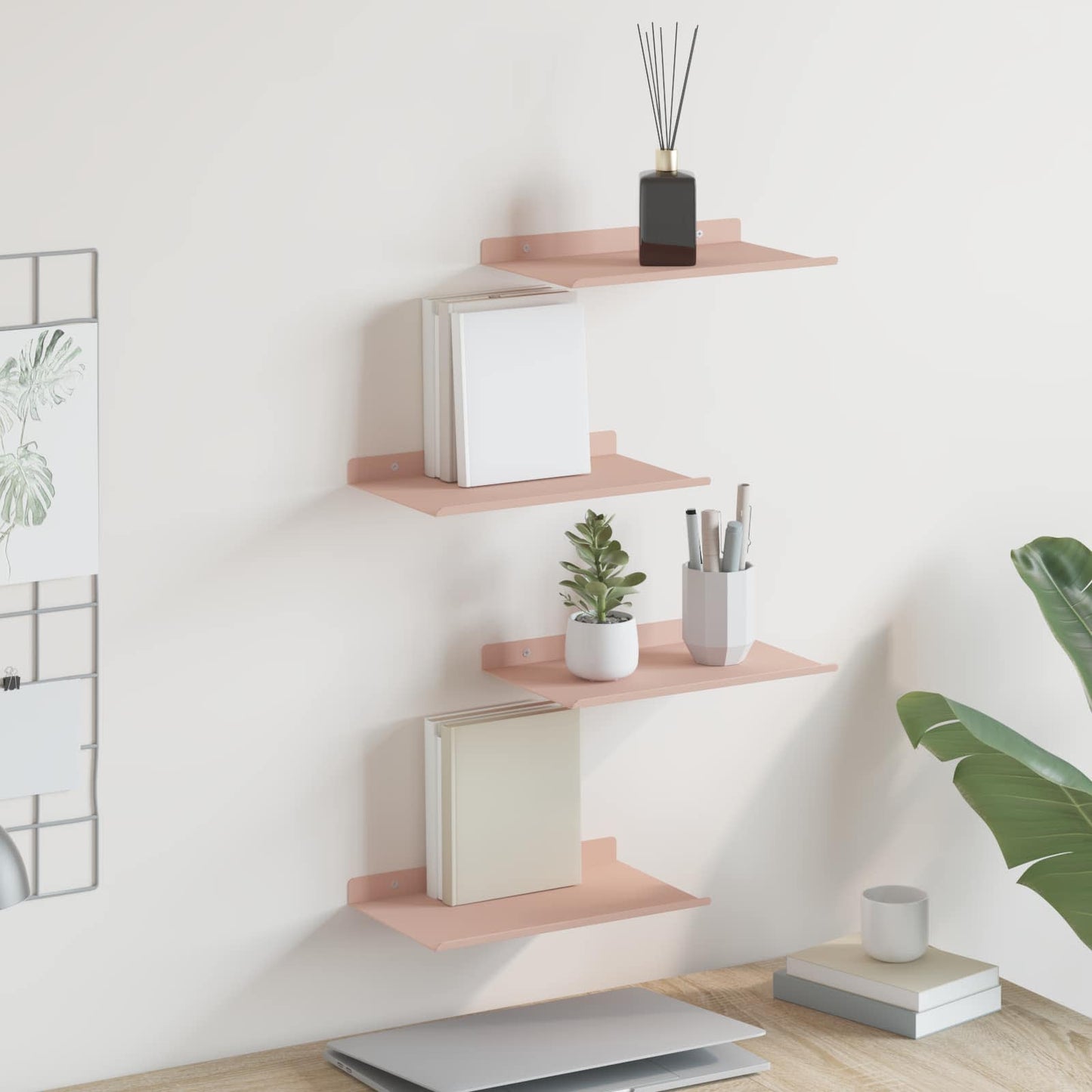 Mensola sospesa 4 pcs Rosa 30 x 18 x 2,5 cm Acciaio