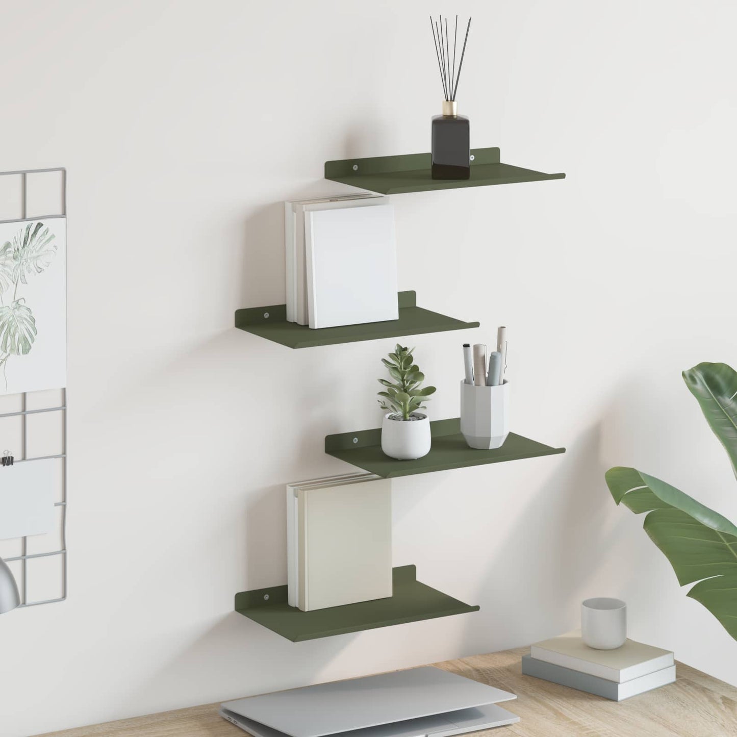 Mensola sospesa 4 pcs Verde oliva 30 x 18 x 2,5 cm Acciaio