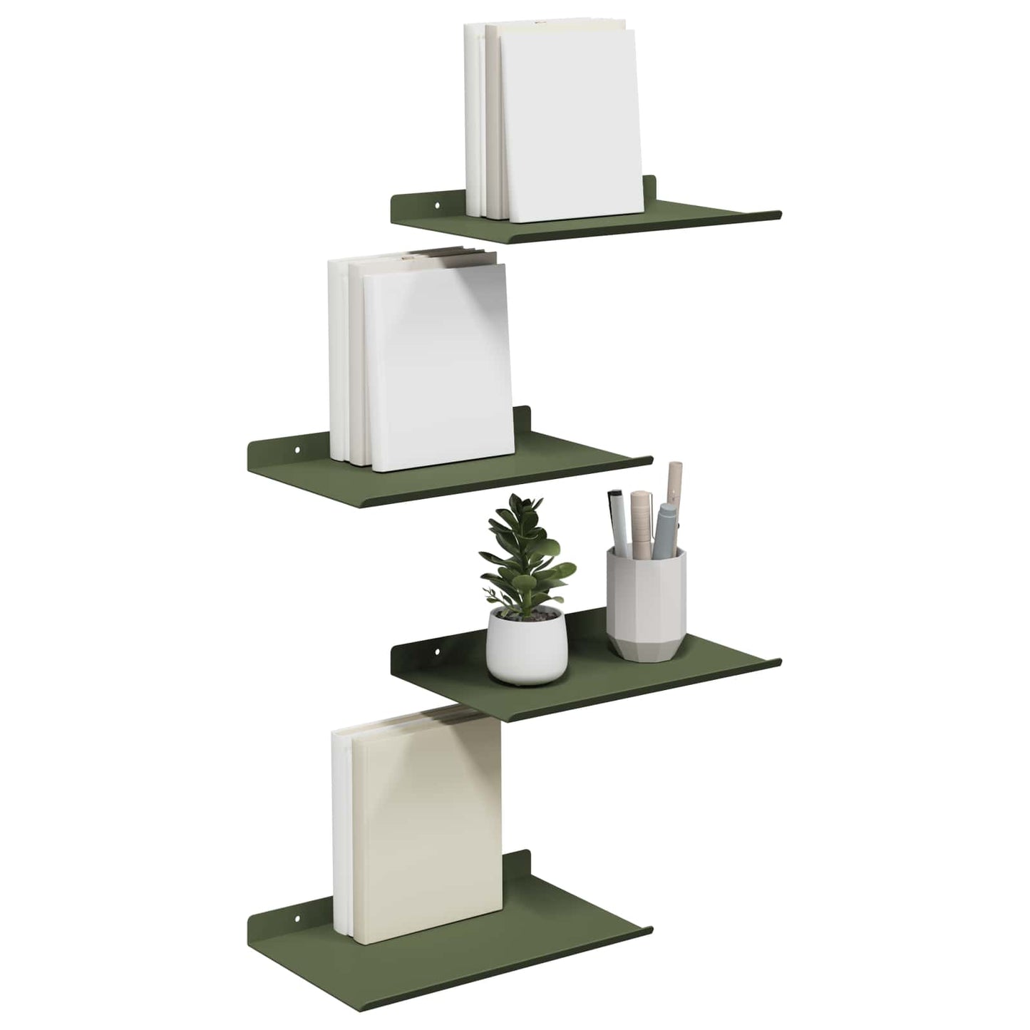 Mensola sospesa 4 pcs Verde oliva 30 x 18 x 2,5 cm Acciaio