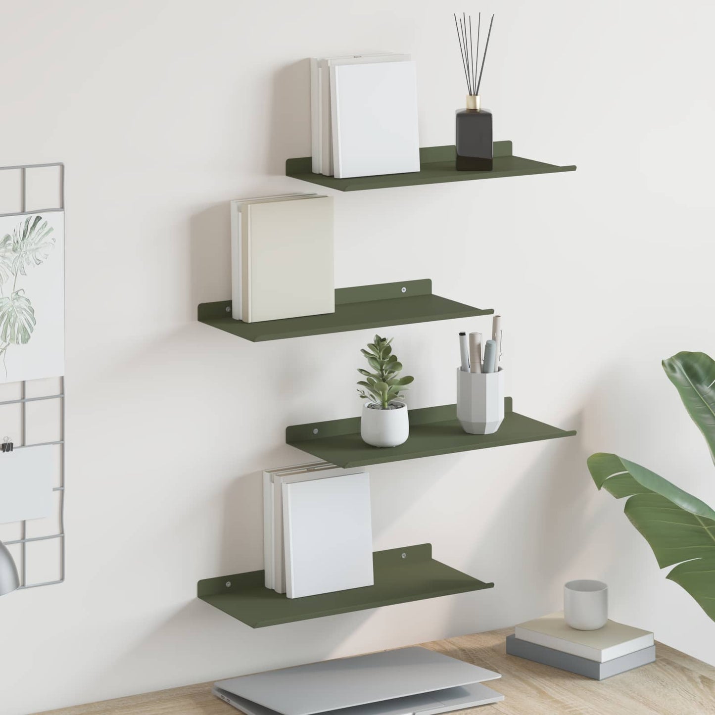 Mensola sospesa 4 pcs Verde oliva 40 x 18 x 2,5 cm Acciaio