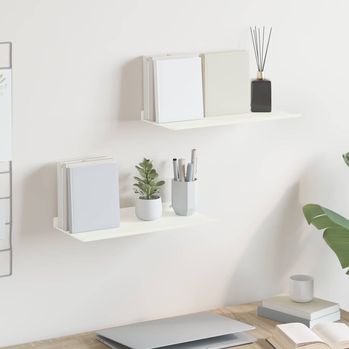 Mensola sospesa 2 pcs Bianco 40 x 18 x 2,5 cm Acciaio
