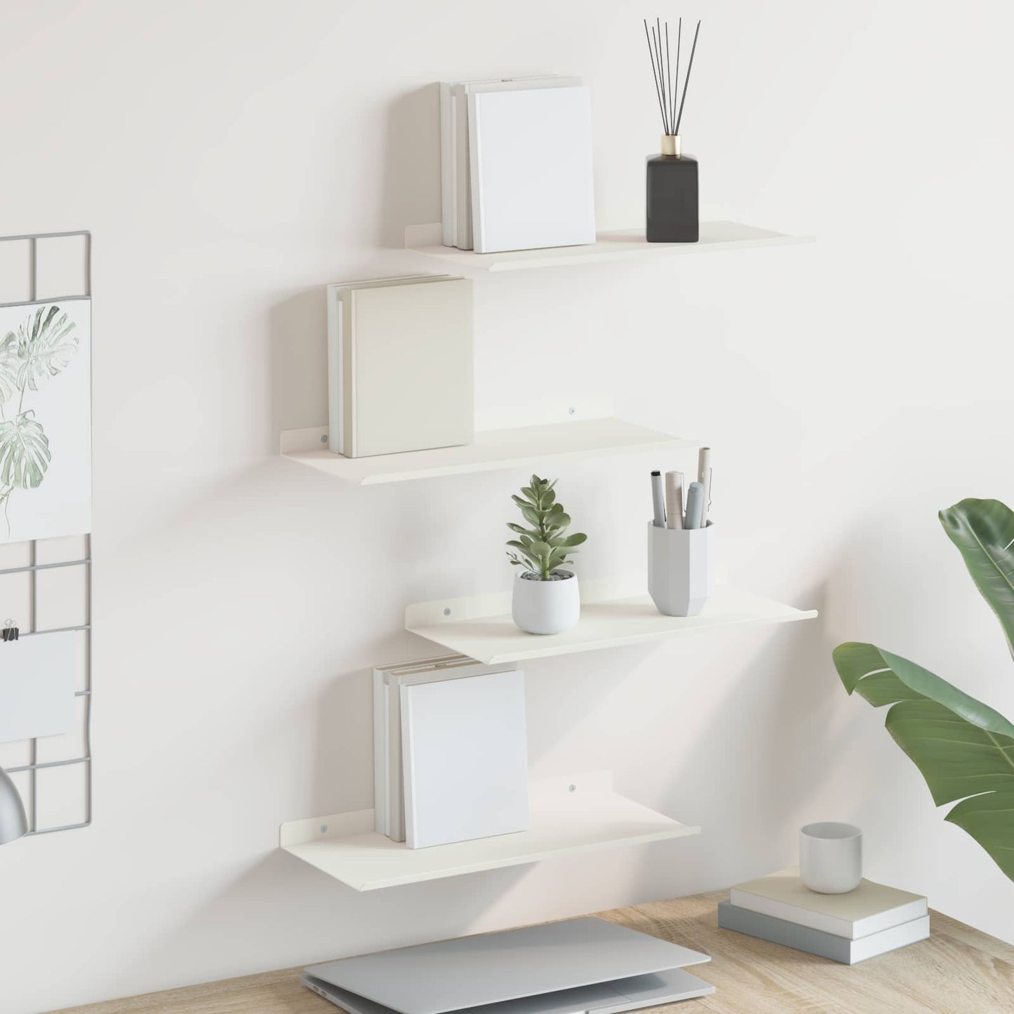 Mensola sospesa 4 pcs Bianco 40 x 18 x 2,5 cm Acciaio