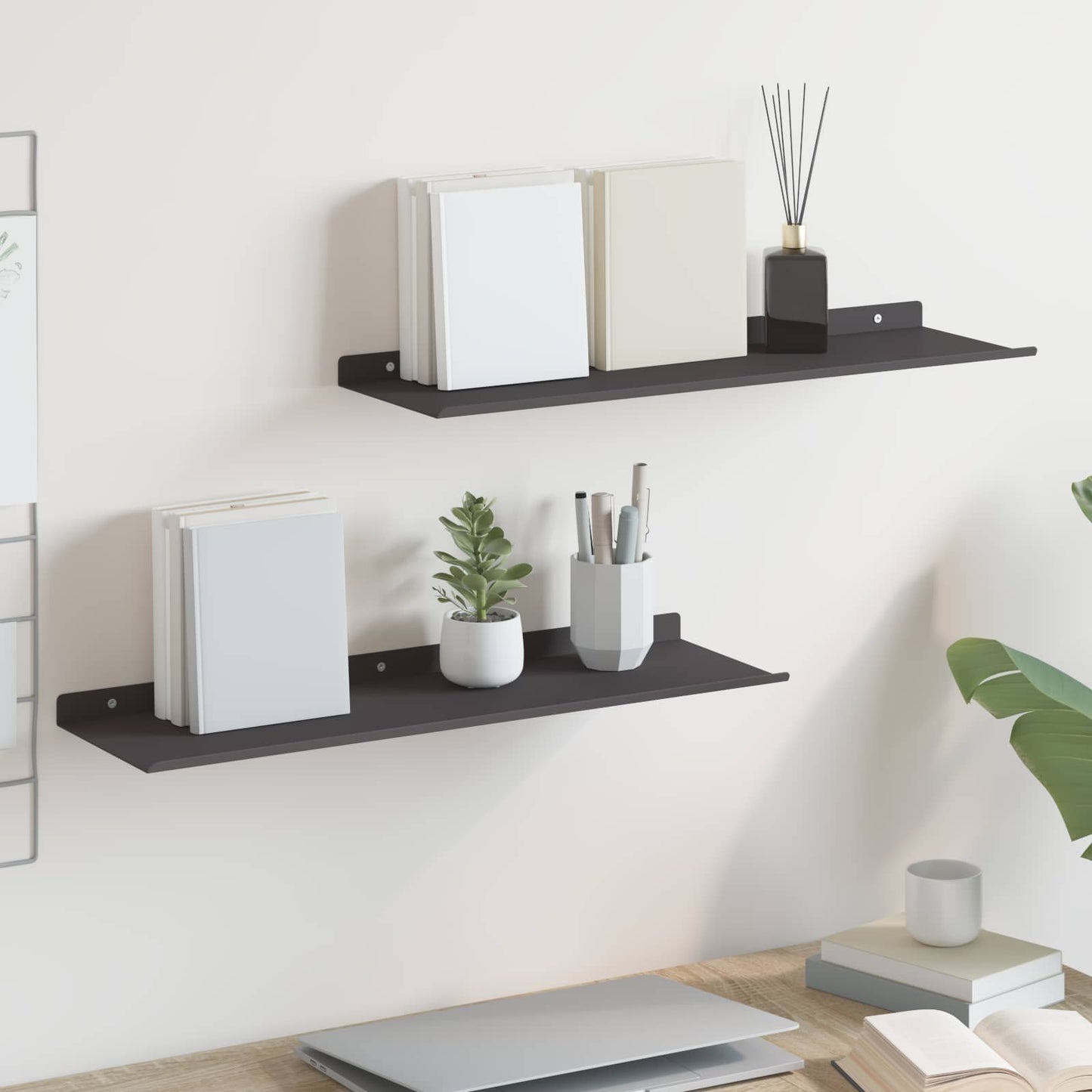 Mensola sospesa 2 pcs Nero 60 x 18 x 2,5 cm Acciaio