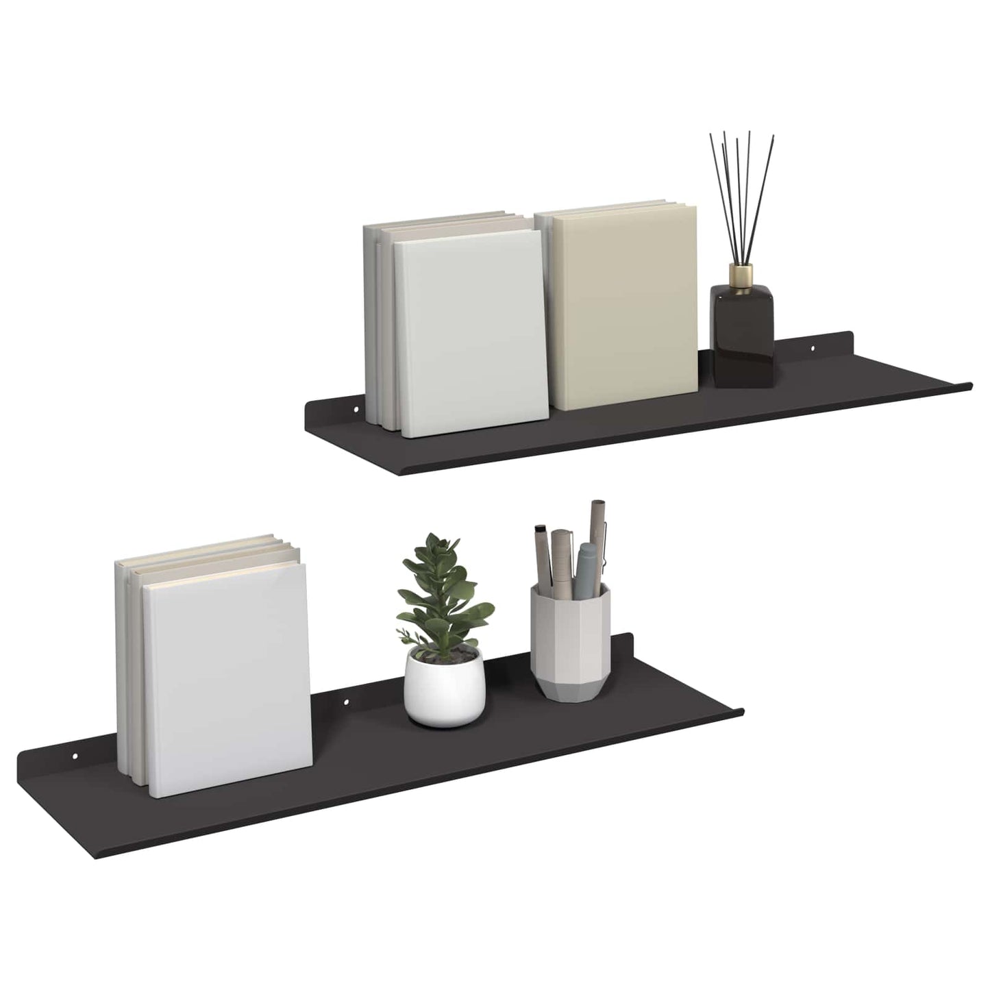 Mensola sospesa 2 pcs Nero 60 x 18 x 2,5 cm Acciaio