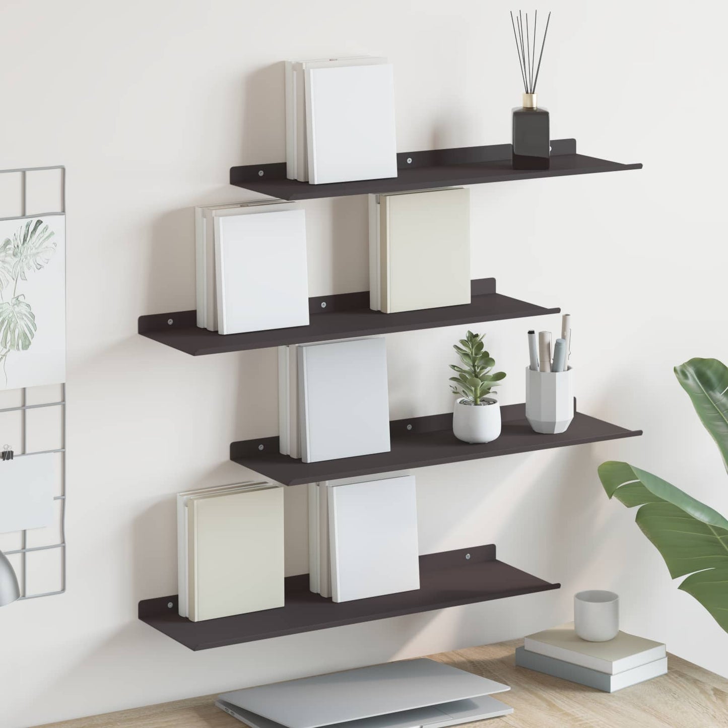 Mensola sospesa 4 pcs Nero 60 x 18 x 2,5 cm Acciaio