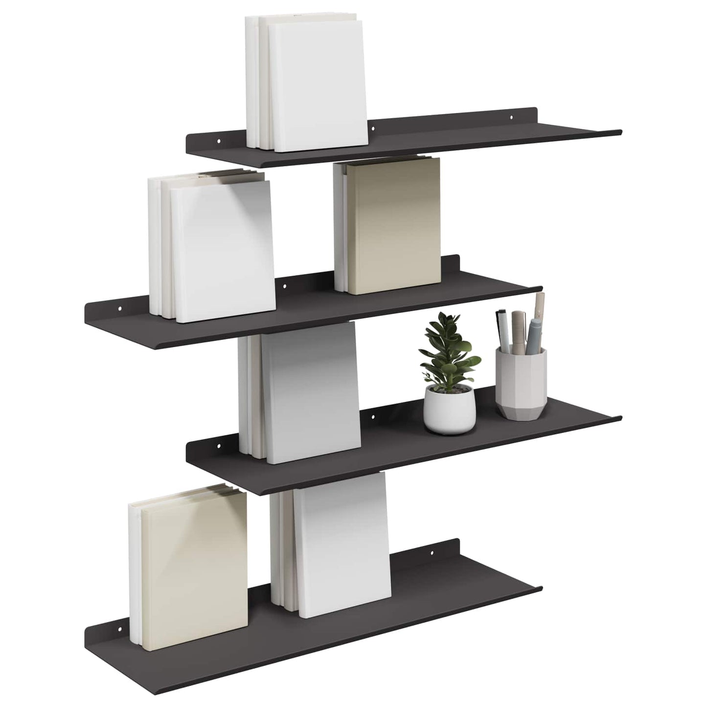 Mensola sospesa 4 pcs Nero 60 x 18 x 2,5 cm Acciaio