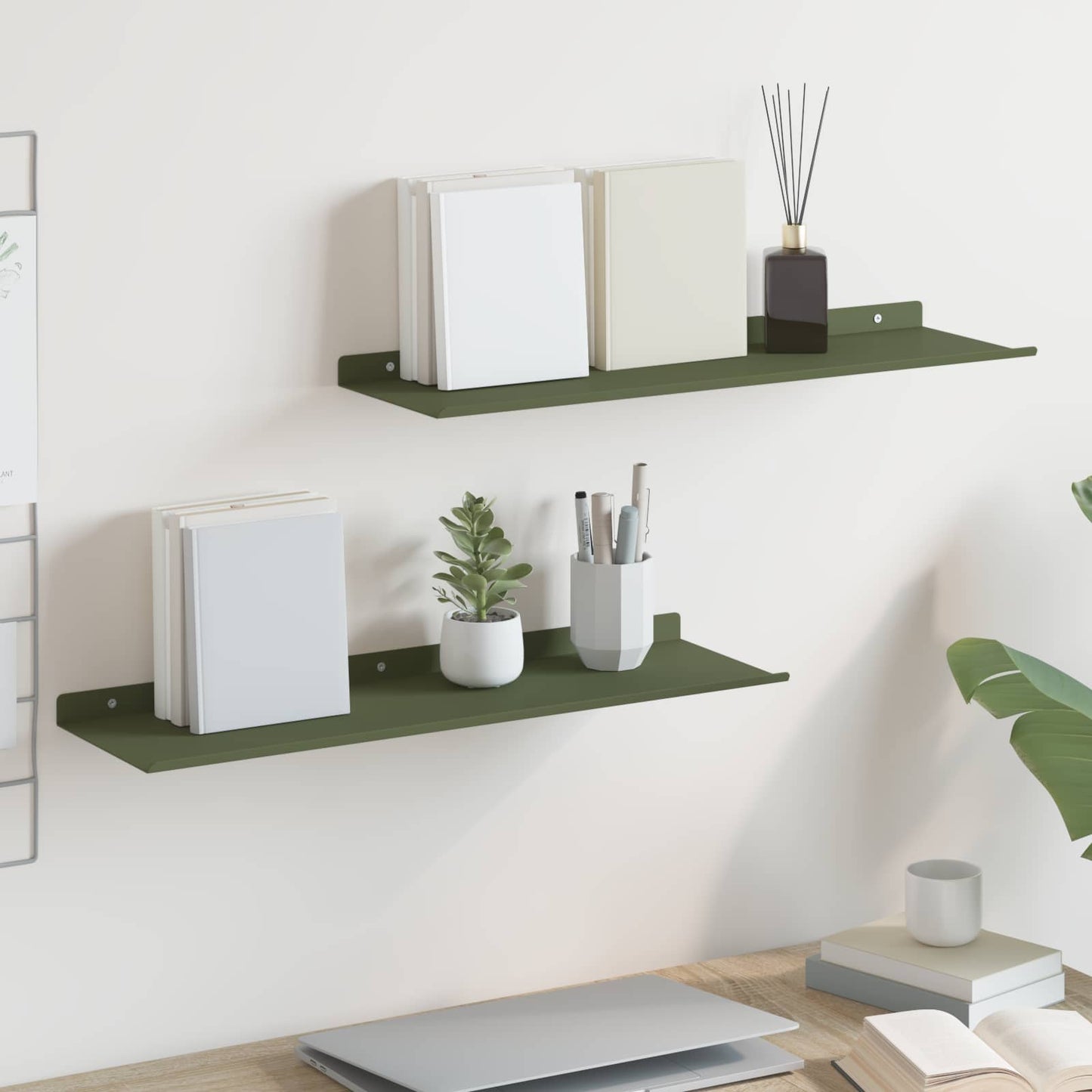 Mensola sospesa 2 pcs Verde oliva 60 x 18 x 2,5 cm Acciaio