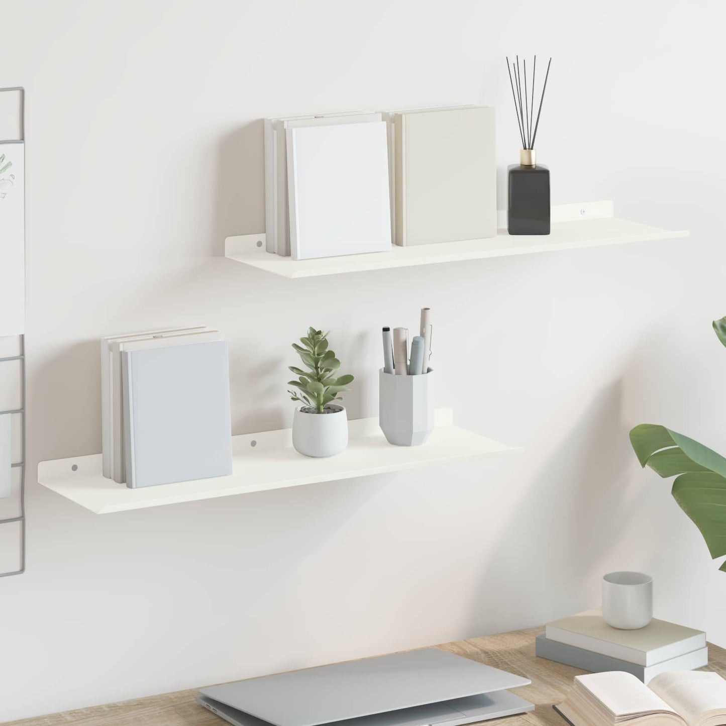 Mensola sospesa 2 pcs Bianco 60 x 18 x 2,5 cm Acciaio