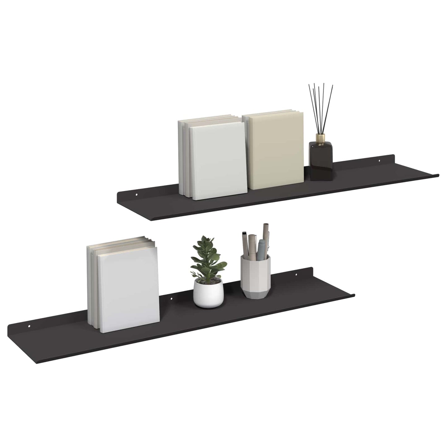 Mensola sospesa 2 pcs Nero 80 x 18 x 2,5 cm Acciaio